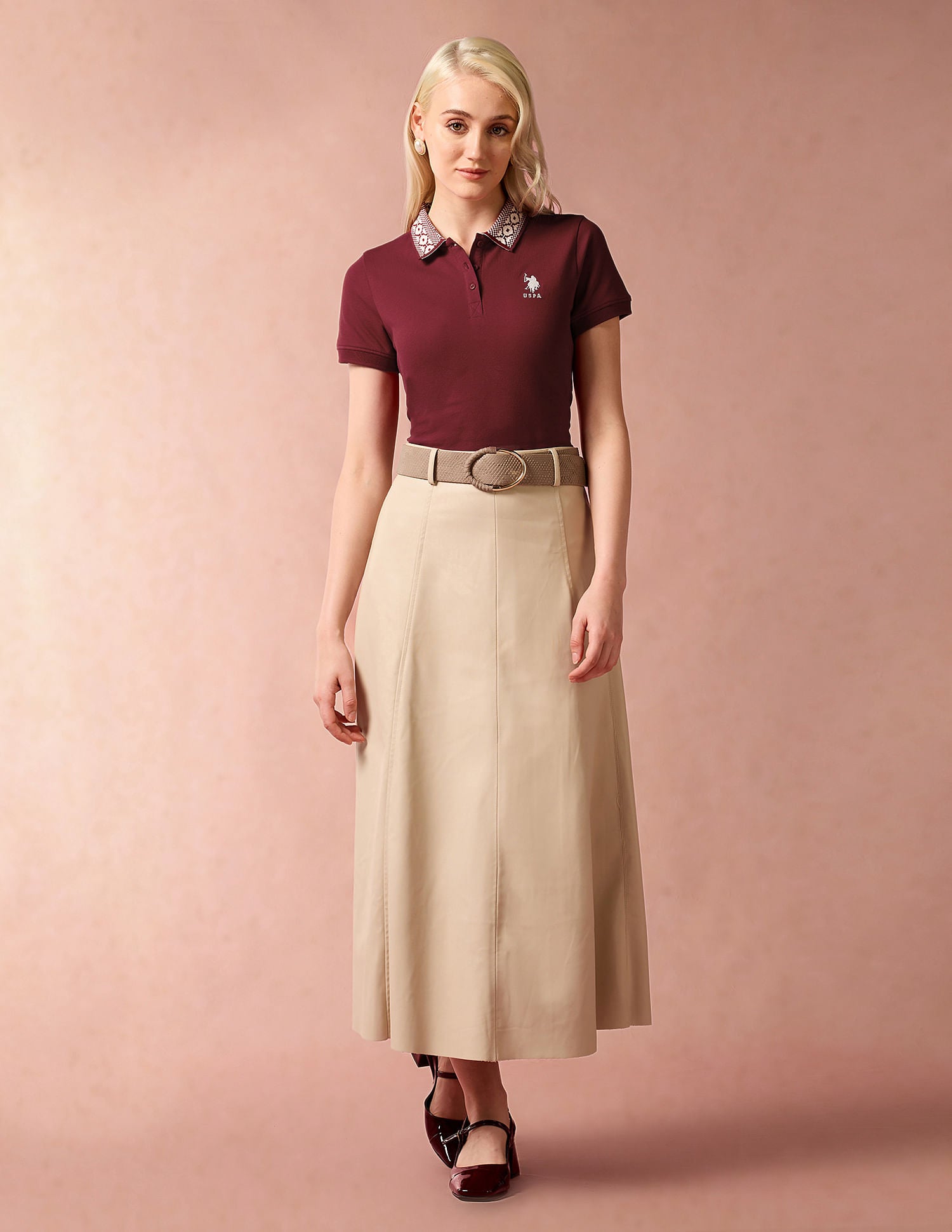 Jacquard Collar Polo Shirt Maroon - U.S. POLO ASSN. | Large