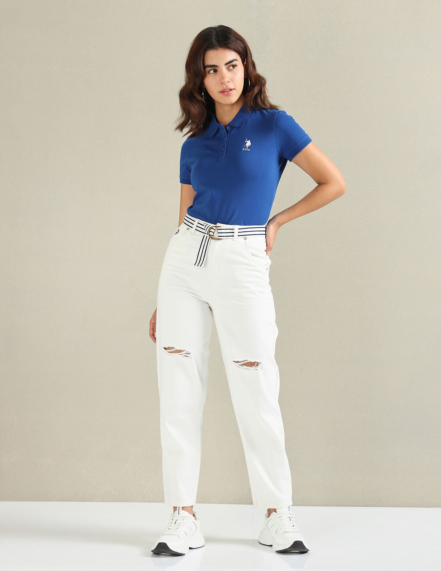 Cotton Stretch Logo Polo Shirt Blue - U.S. POLO ASSN. | Large