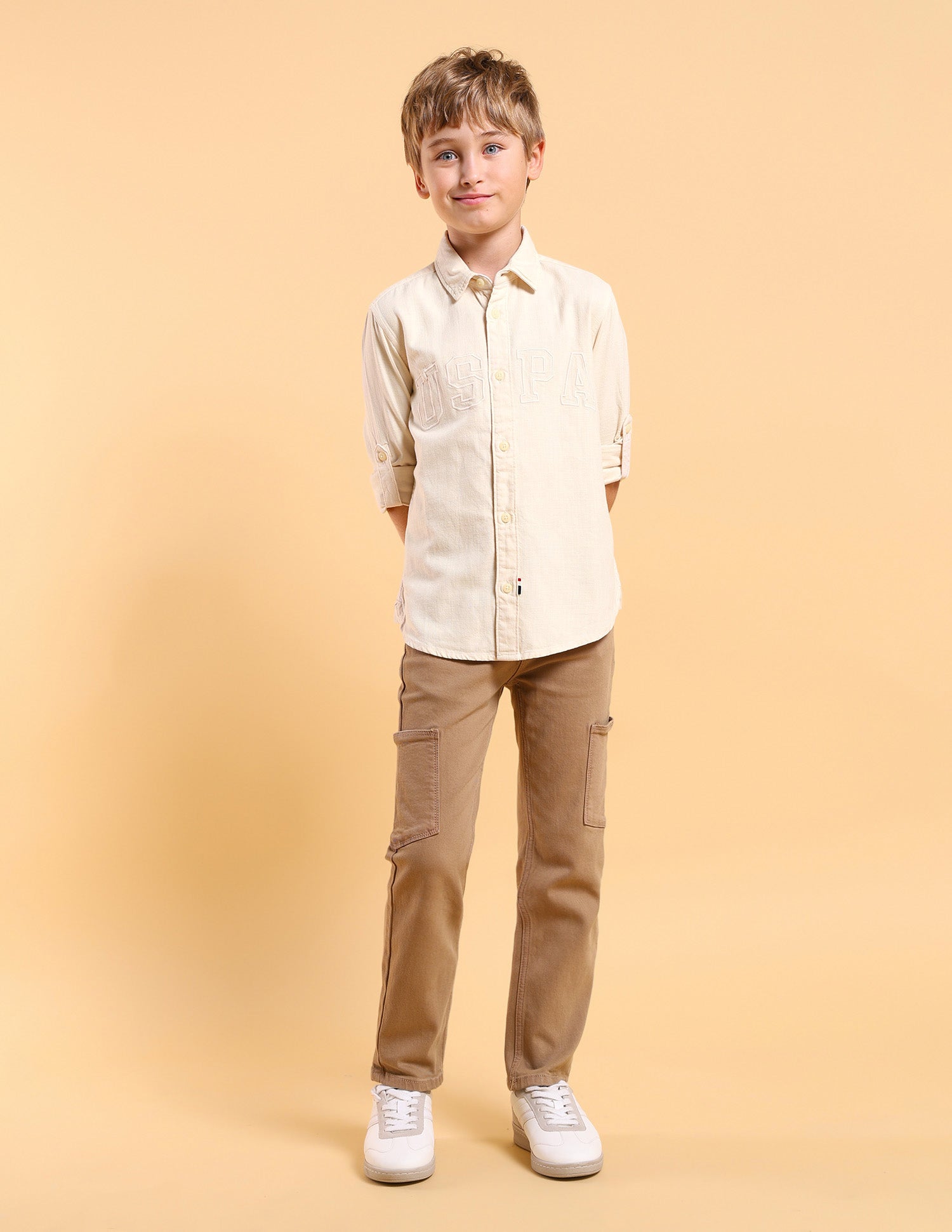 Boys Twill Regular Fit Shirt Beige - U.S. POLO ASSN. | Large