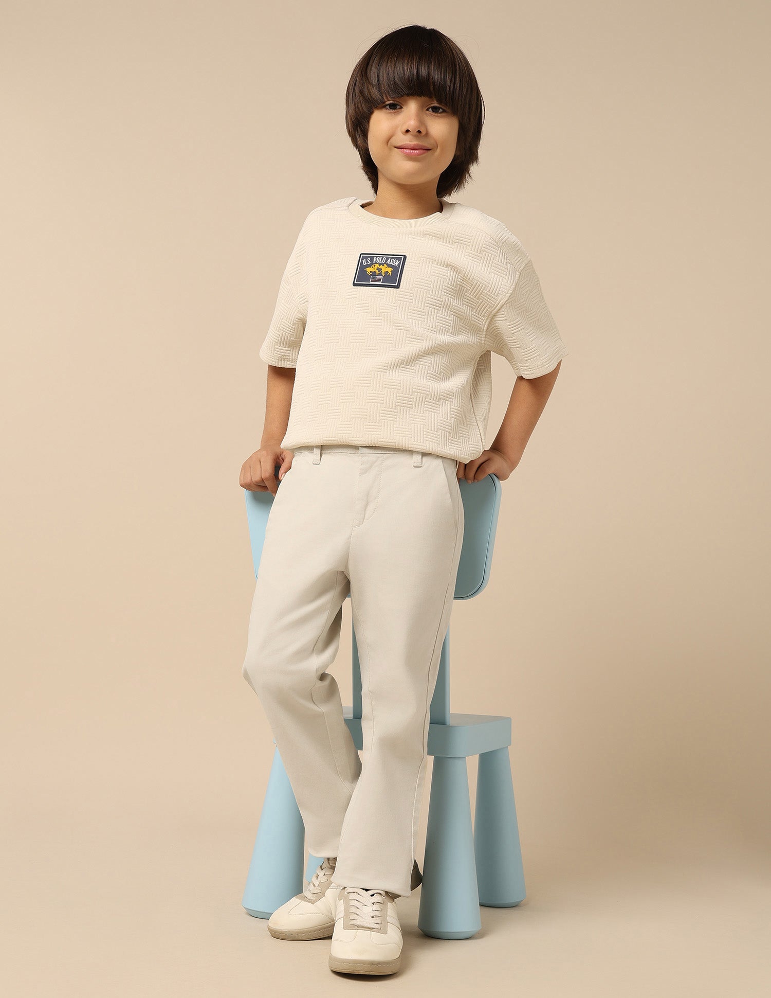 Boys Twill Regular Fit Trousers Off White - U.S. POLO ASSN. | Large