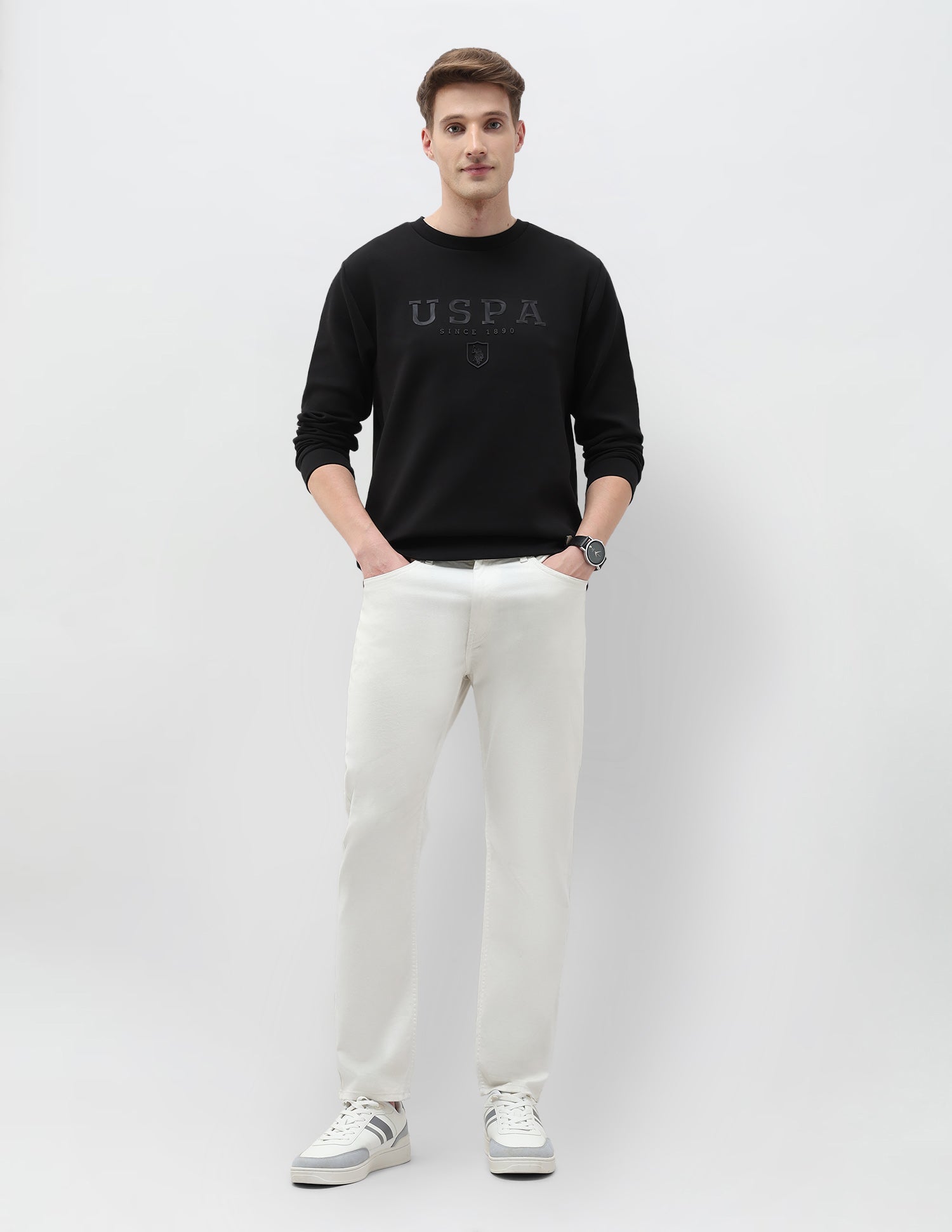 Brand Embossed Regular Fit Sweatshirt Black - U.S. POLO ASSN. | Large