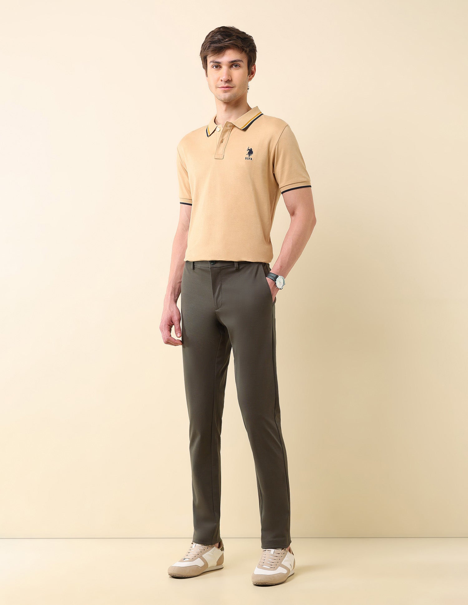 Austin Slim Fit Twill Trousers Brown - U.S. POLO ASSN. | Large