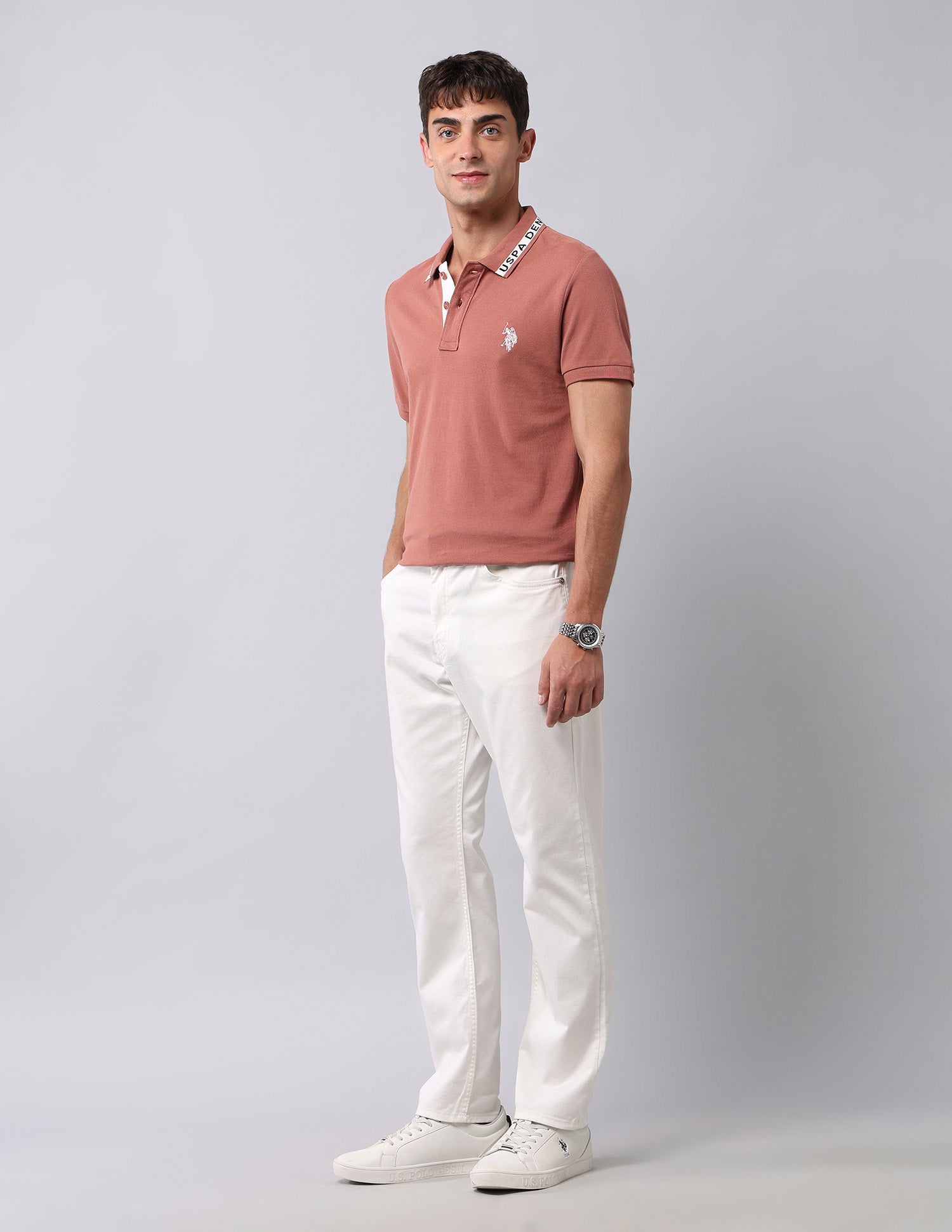 Muscle Fit Pure Cotton Polo Shirt Peach - U.S. Polo Assn. India | Large