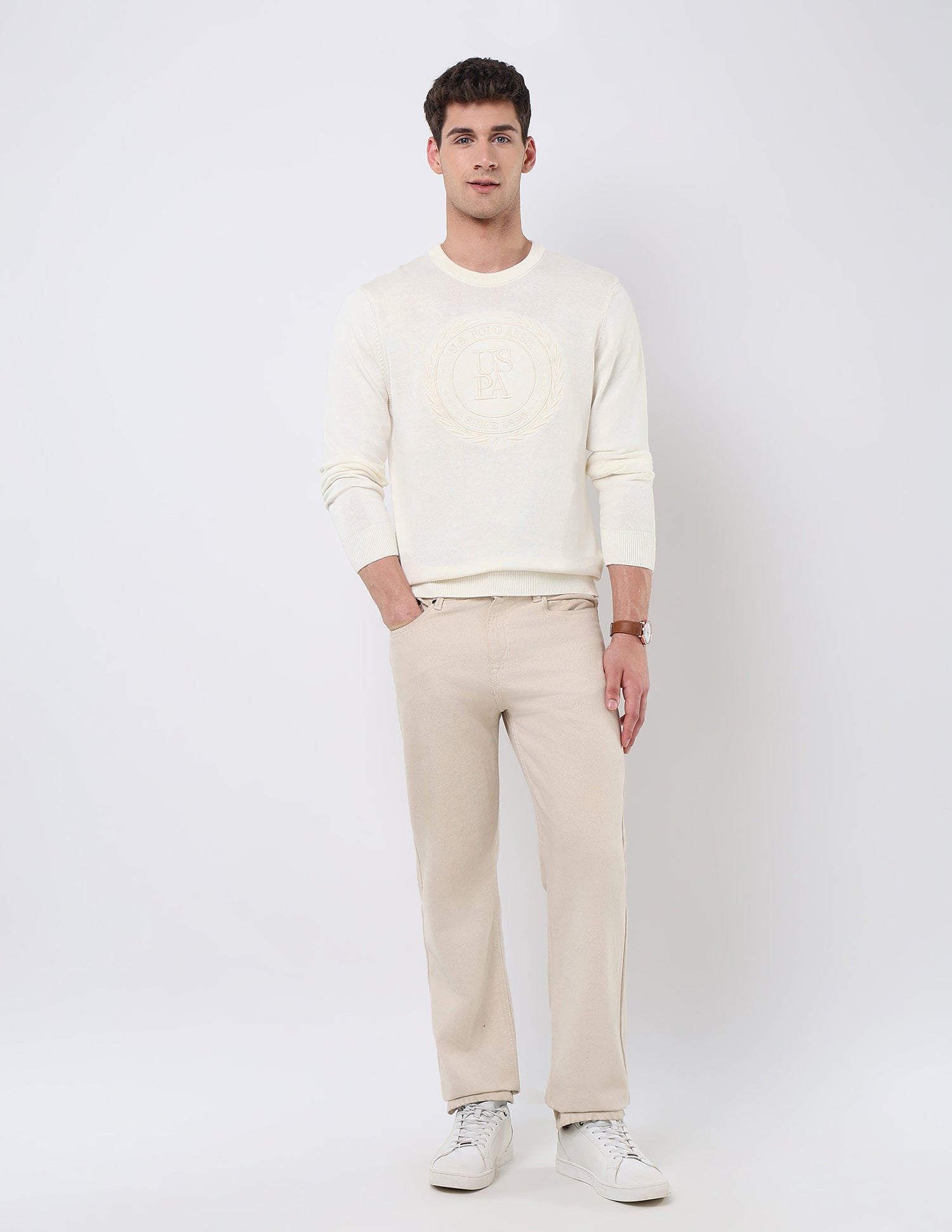 Brand Embroidered Regular Fit Sweater Off White - U.S. POLO ASSN. | Large