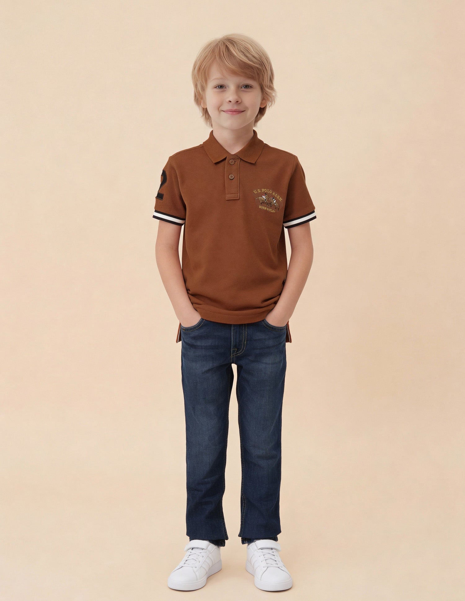 Boys Solid Regular Fit Polo Shirt Light Brown - U.S. Polo Assn. India | Large