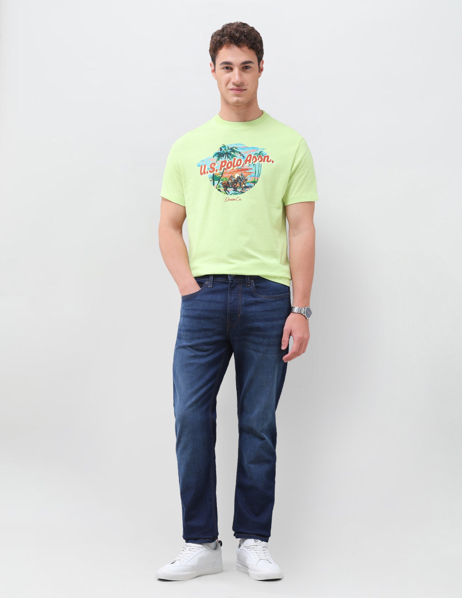 Graphic Brand Printed Regular Fit T-Shirt Green - U.S. Polo Assn. India | Large