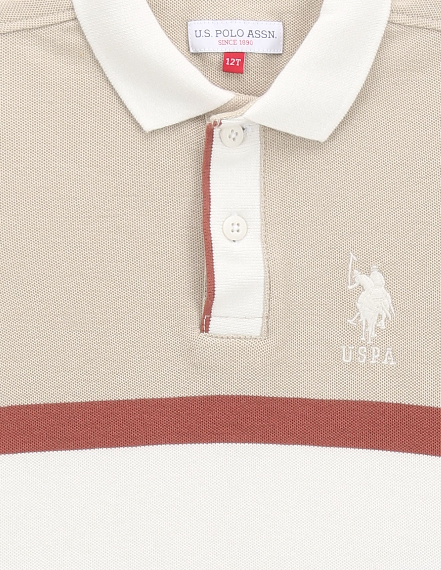 Boys Colour Block Polo Shirt Ecru and Off White - U.S. Polo Assn. India | Large
