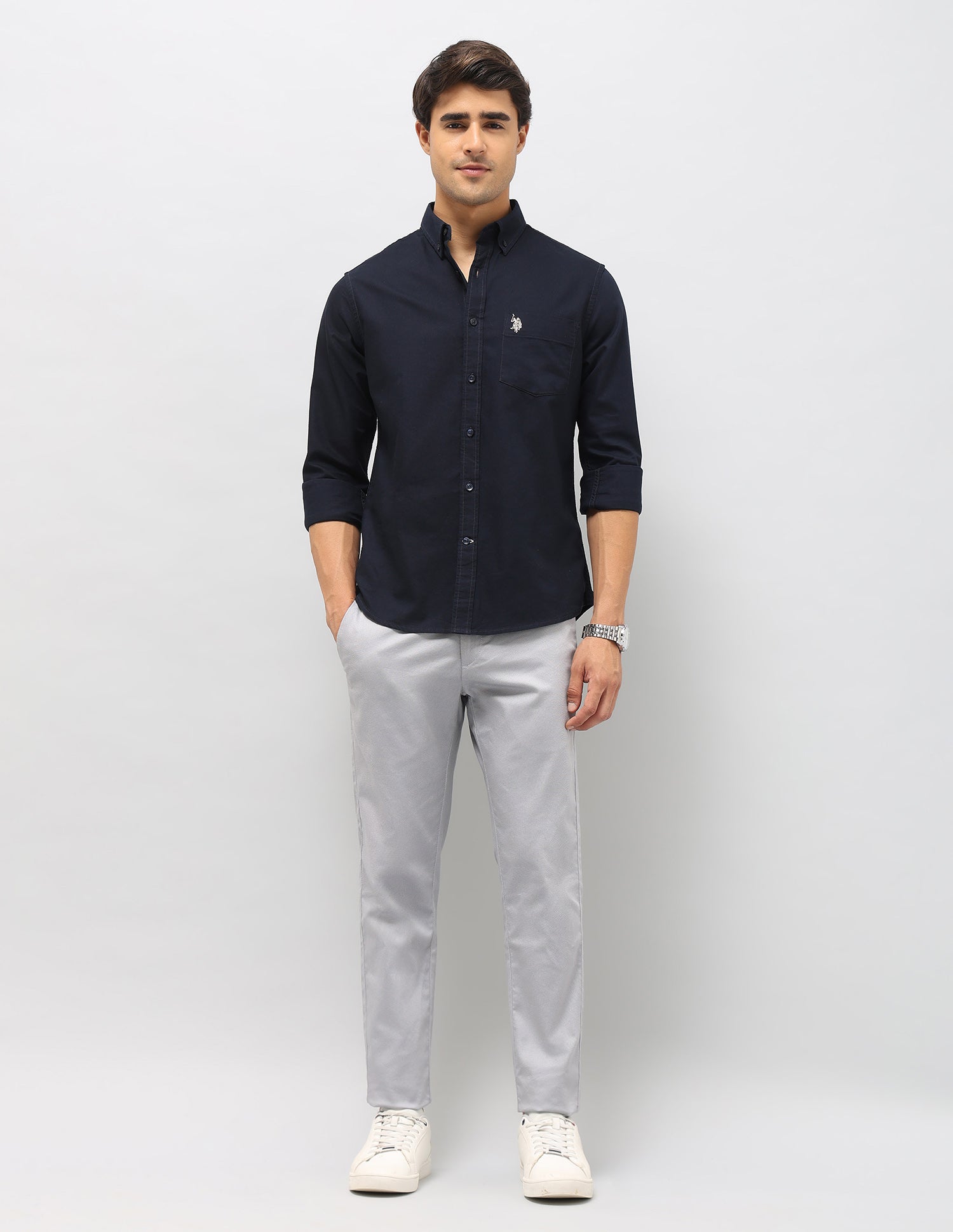 Pure Cotton Tailored Fit Shirt Navy - U.S. Polo Assn. India | Large