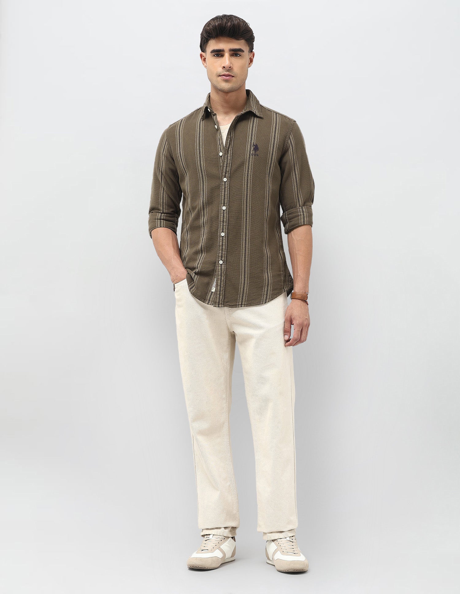 Dobby Vertical Striped Shirt Brown - U.S. Polo Assn. India | Large