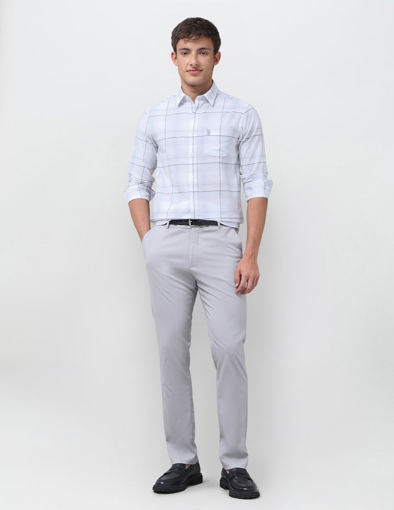 Windowpane Checked Regular Fit Shirt Light Grey - U.S. Polo Assn. India | Large