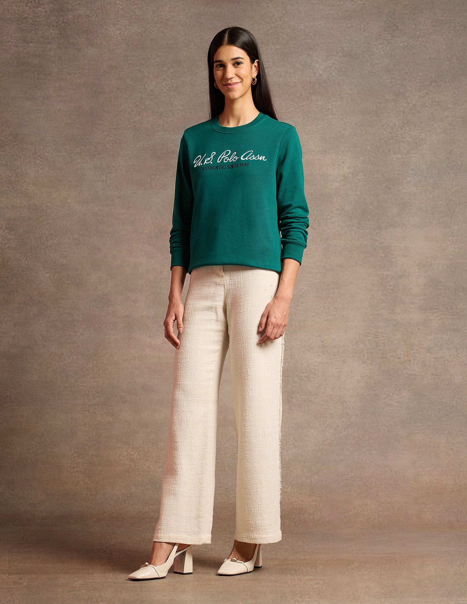 Crew Neck Brand Embroidered Sweatshirt Dark Green - U.S. POLO ASSN. | Large