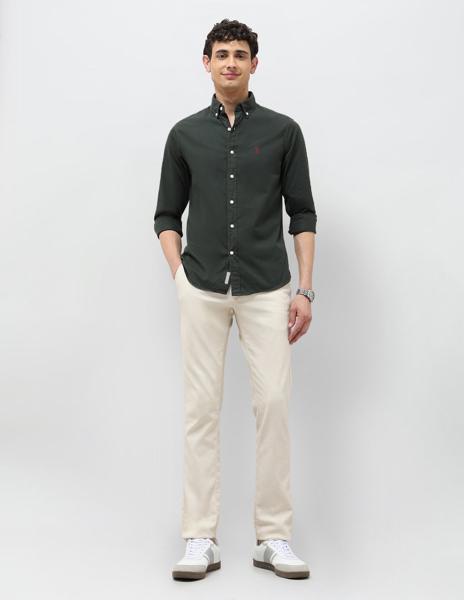 Twill Tailored Fit Shirt Olive - U.S. POLO ASSN. | Large