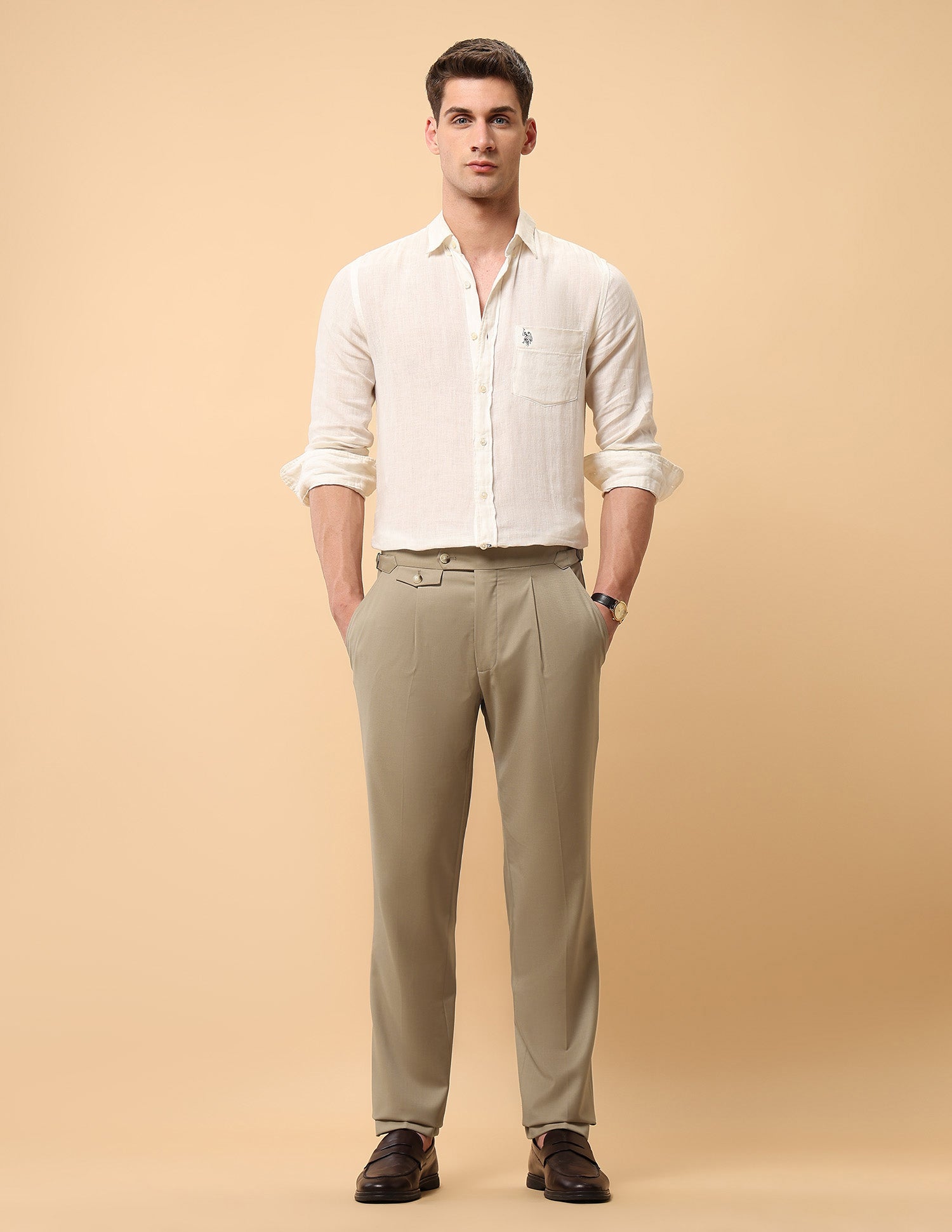 Pacho X Riley Straight Pleated Trousers Beige - U.S. POLO ASSN. | Large