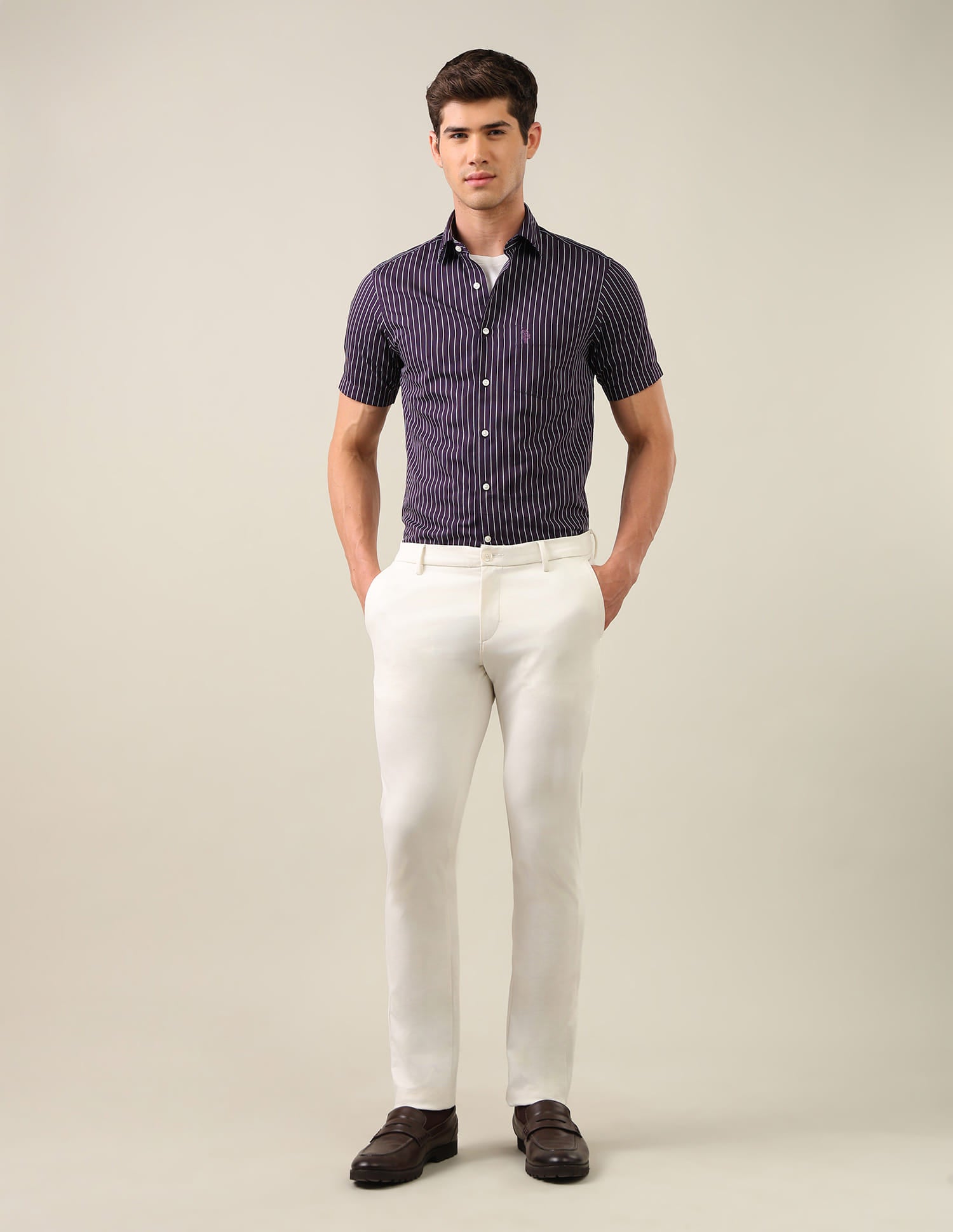 Vertical Striped Tailored Fit Shirt Purple - U.S. Polo Assn. India | Large