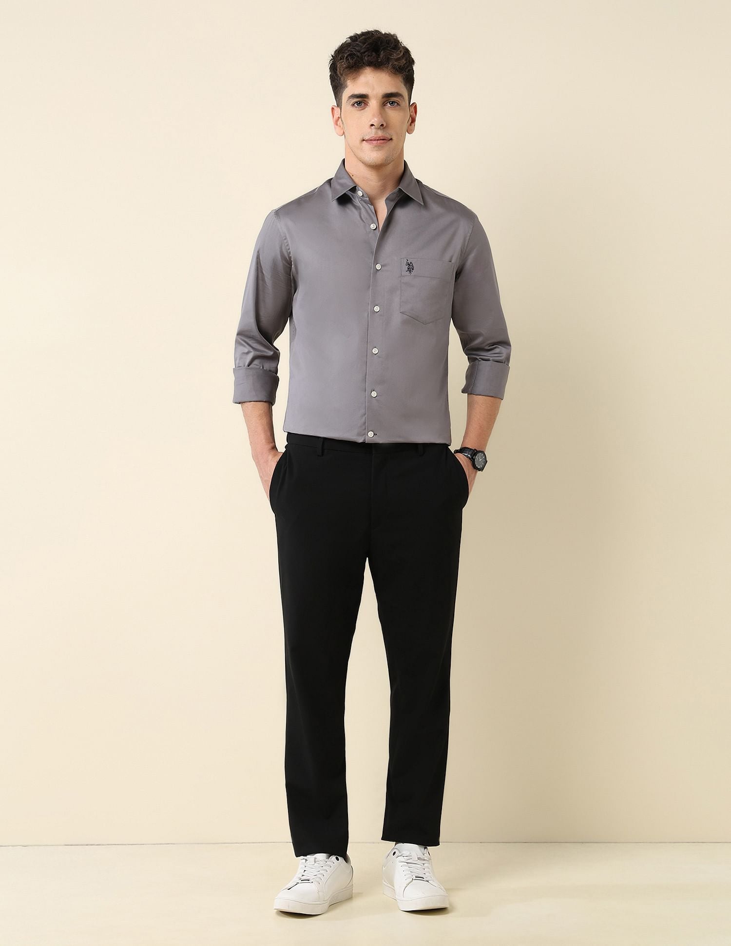 Tailored Fit Satin Shirt Grey - U.S. Polo Assn. India | Large