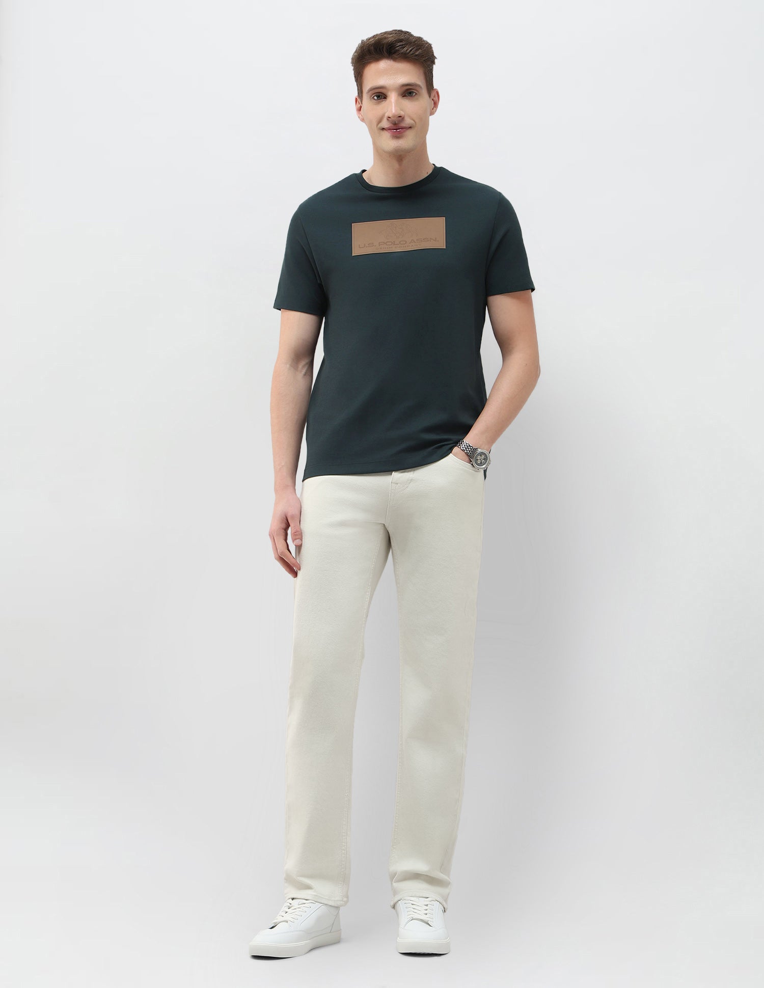 Brand Embossed Black & Gold Slim Fit T-Shirt Teal - U.S. Polo Assn. India | Large