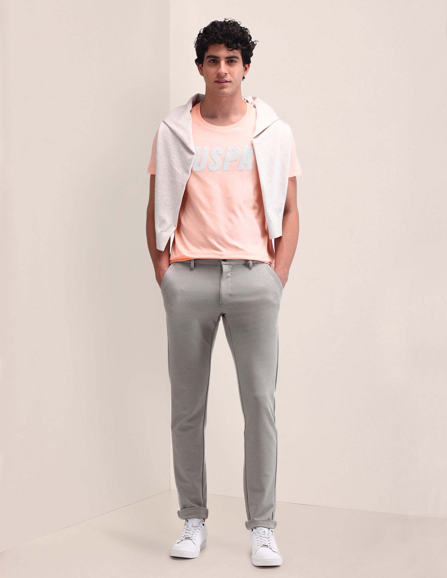 Brand Printed Slim Fit T-Shirt Peach - U.S. Polo Assn. India | Large