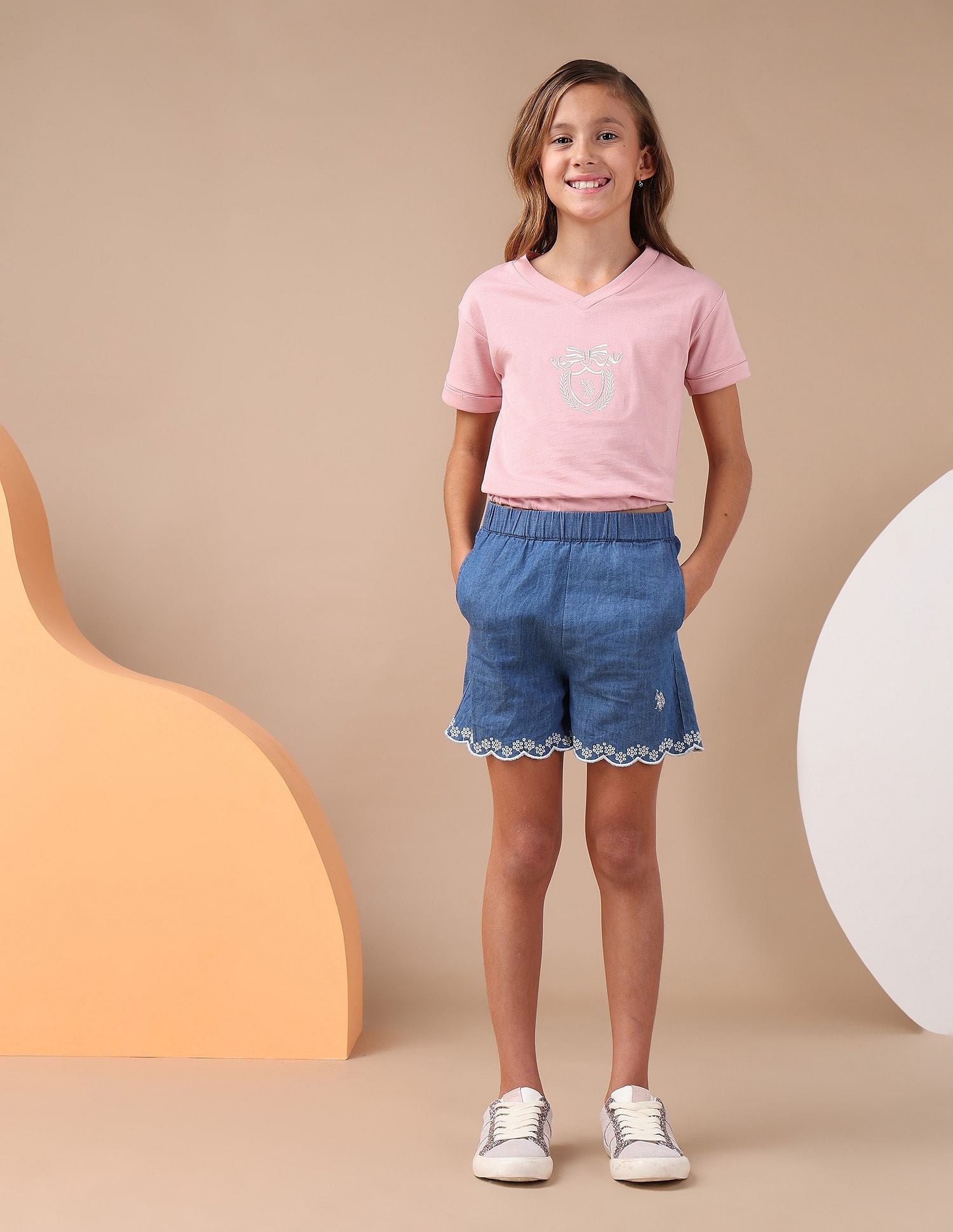 Girls Crest Embroidered Cotton T-Shirt Light Pink - U.S. POLO ASSN. | Large