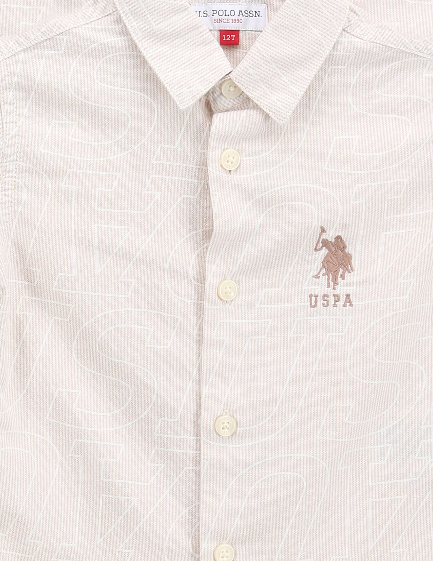 Typographic Print Cotton Shirt Beige - U.S. POLO ASSN. | Large
