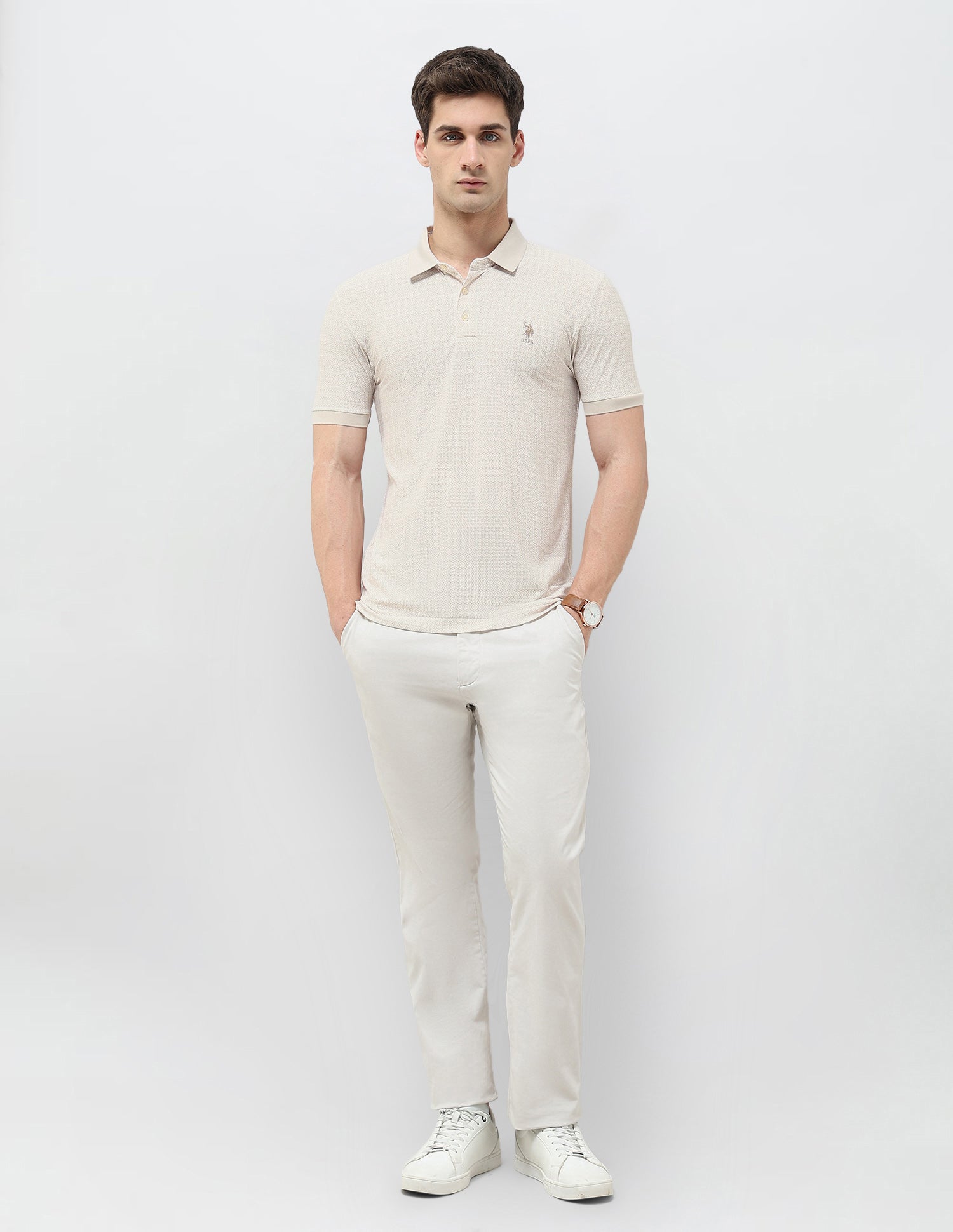 All-Over Printed Slim Fit Polo Shirt Beige - U.S. Polo Assn. India | Large