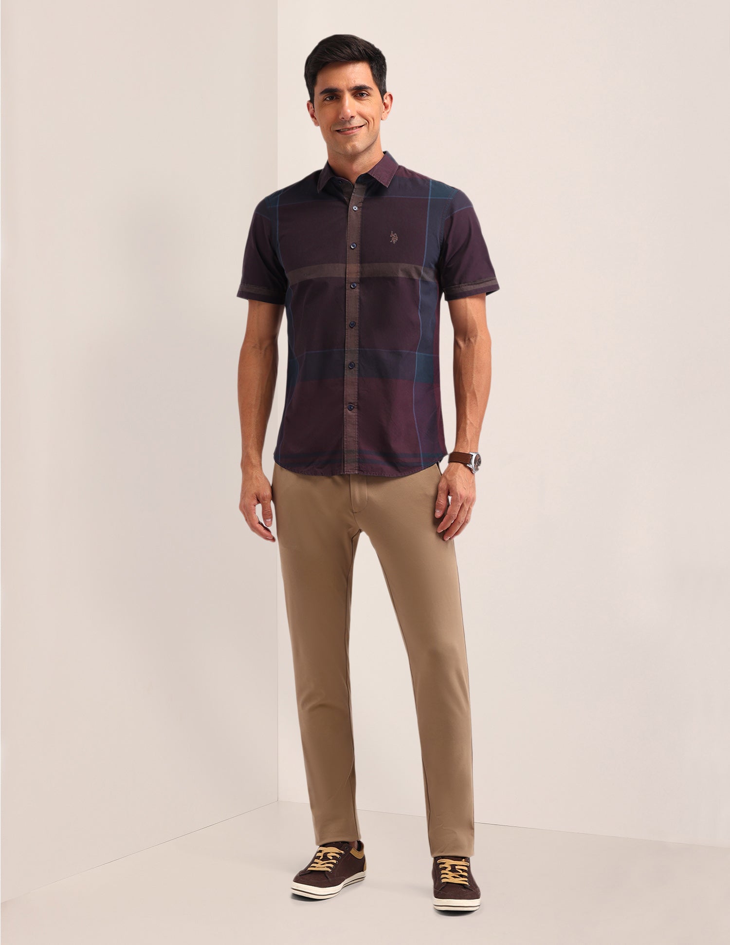 Graph Check Printed Regular Fit Shirt Maroon - U.S. Polo Assn. India | Large