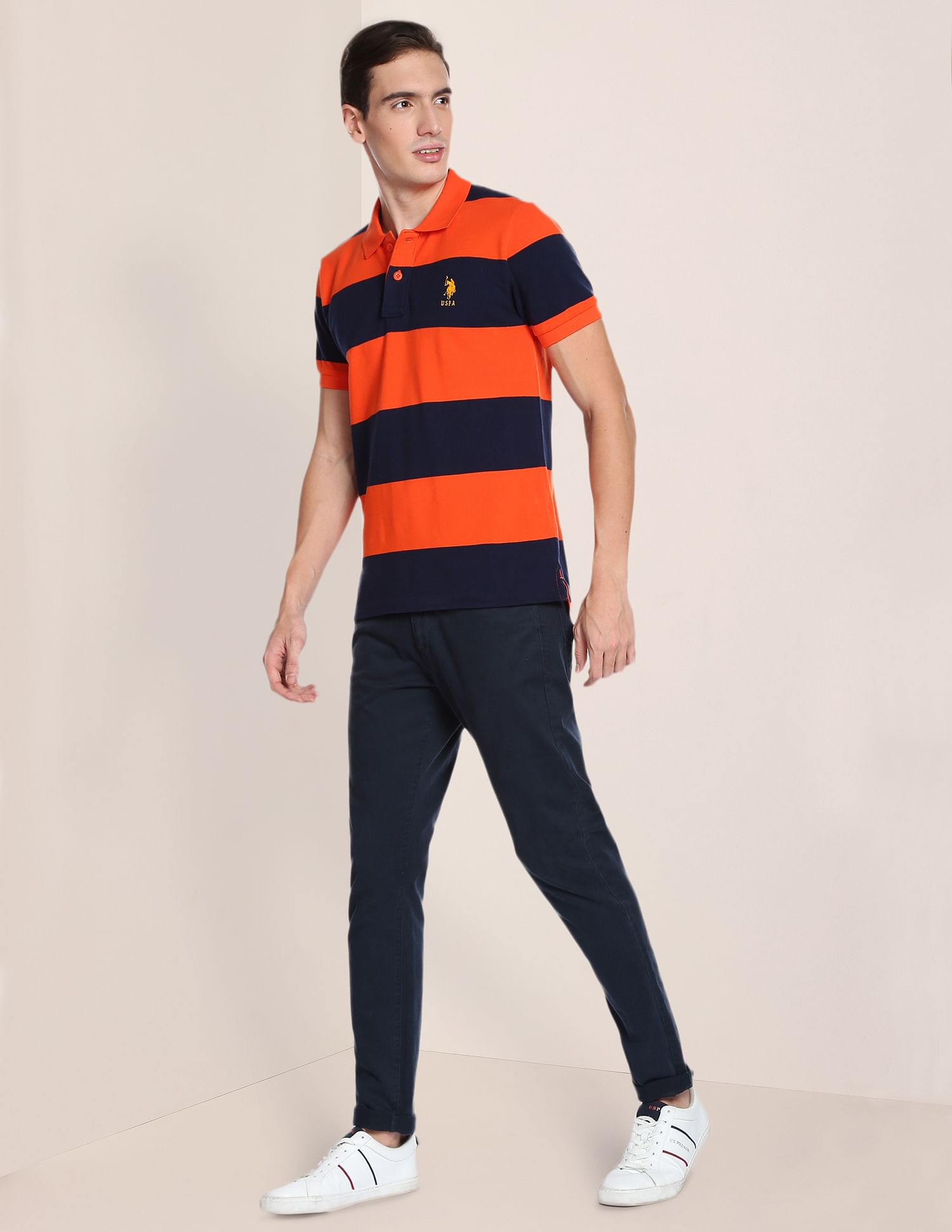 Slim Fit Rugby Polo Shirt Orange - U.S. POLO ASSN. | Large