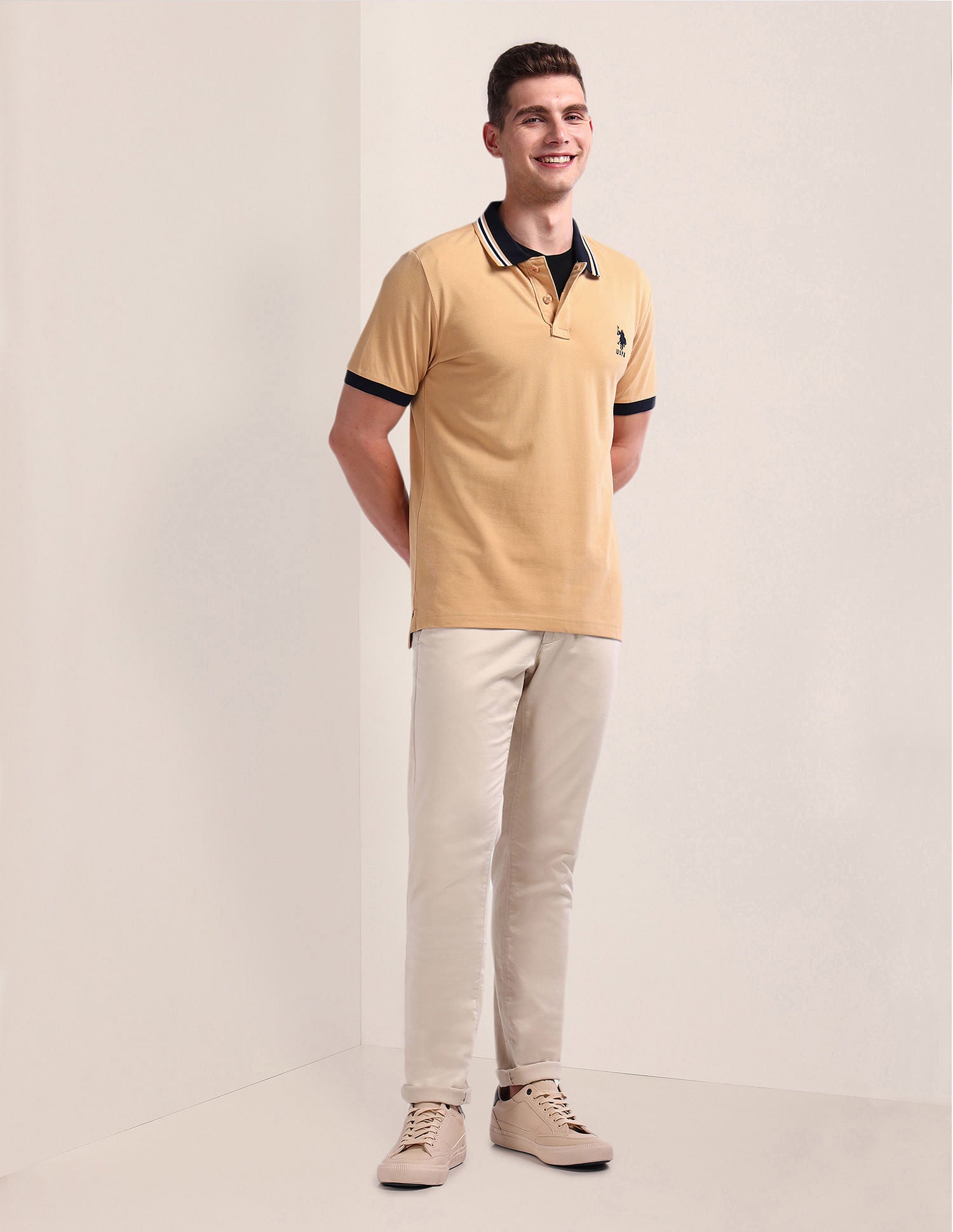 Slim Pique Polo Shirt Beige - U.S. Polo Assn. India | Large