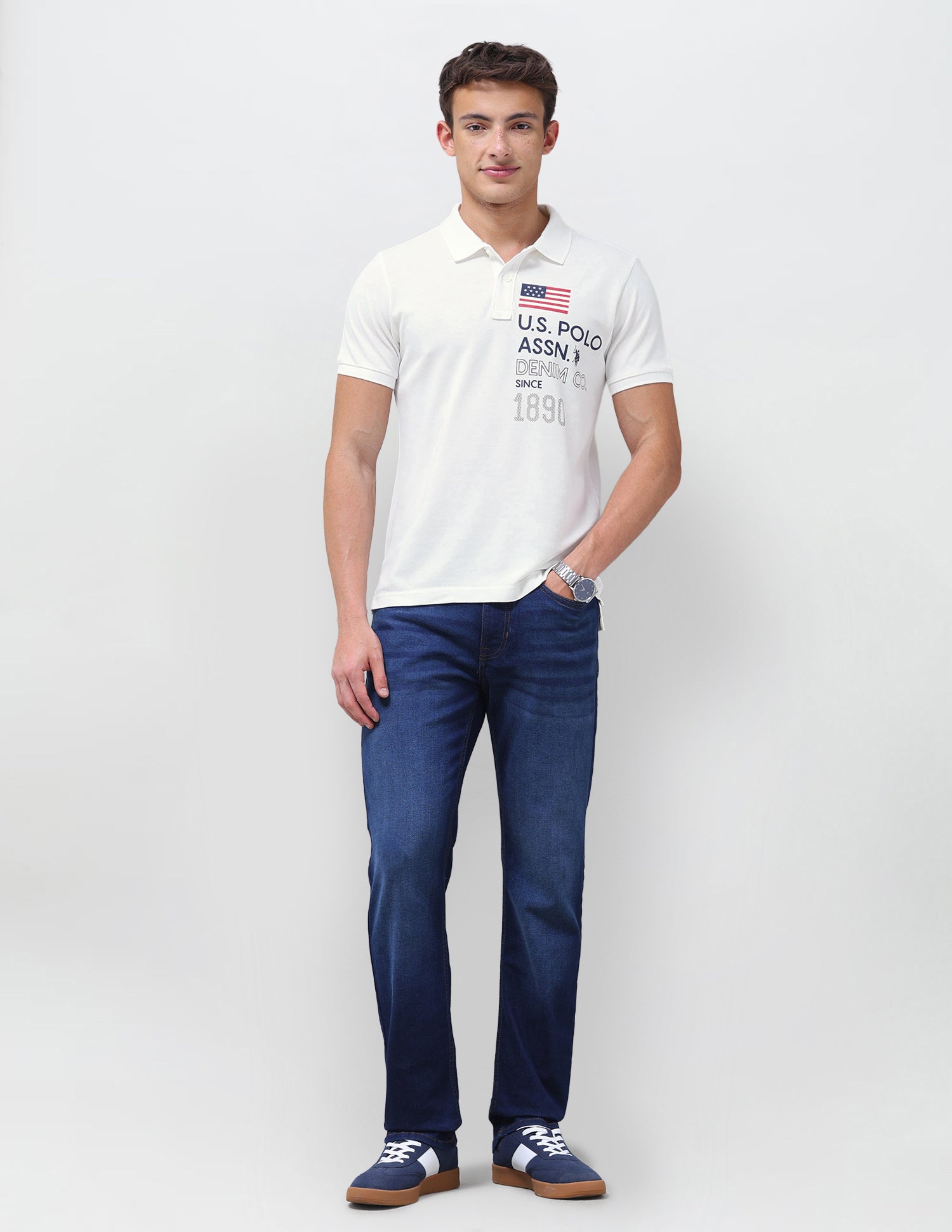 Brand Printed Slim Fit Polo Shirt Ivory - U.S. Polo Assn. India | Large