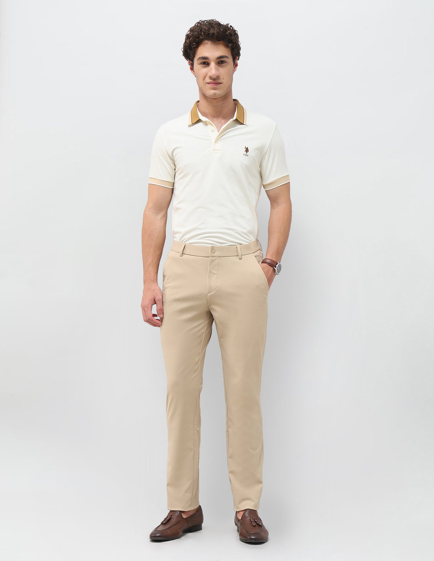 Knitted Denver Slim Fit Trousers Khaki - U.S. Polo Assn. India | Large