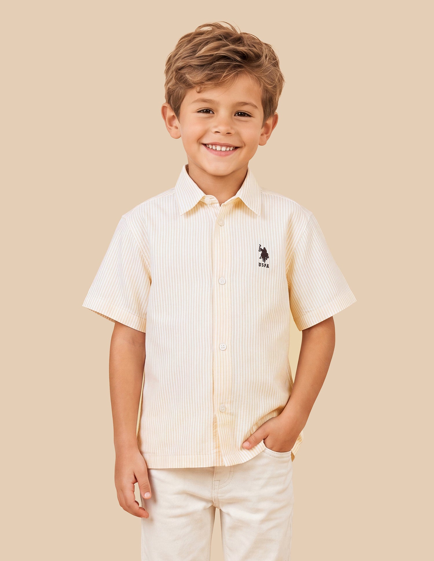 Vertical Striped Brand Printed Boxy Fit Shirt Yellow - U.S. Polo Assn. India | Large
