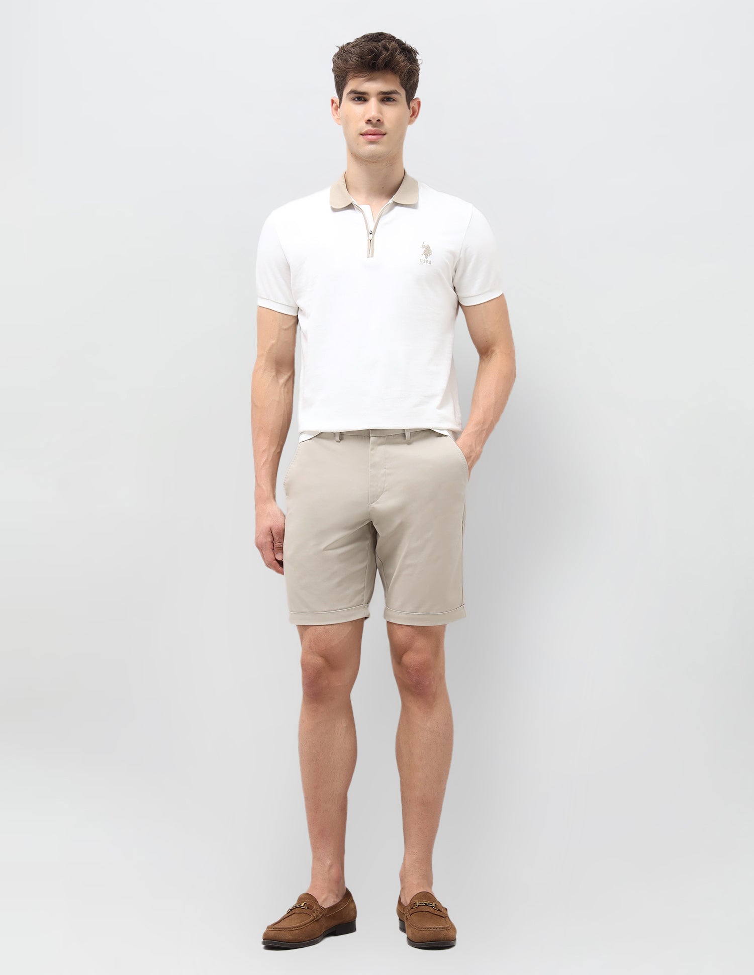 Slim Fit Twill Shorts Beige - U.S. Polo Assn. India | Large