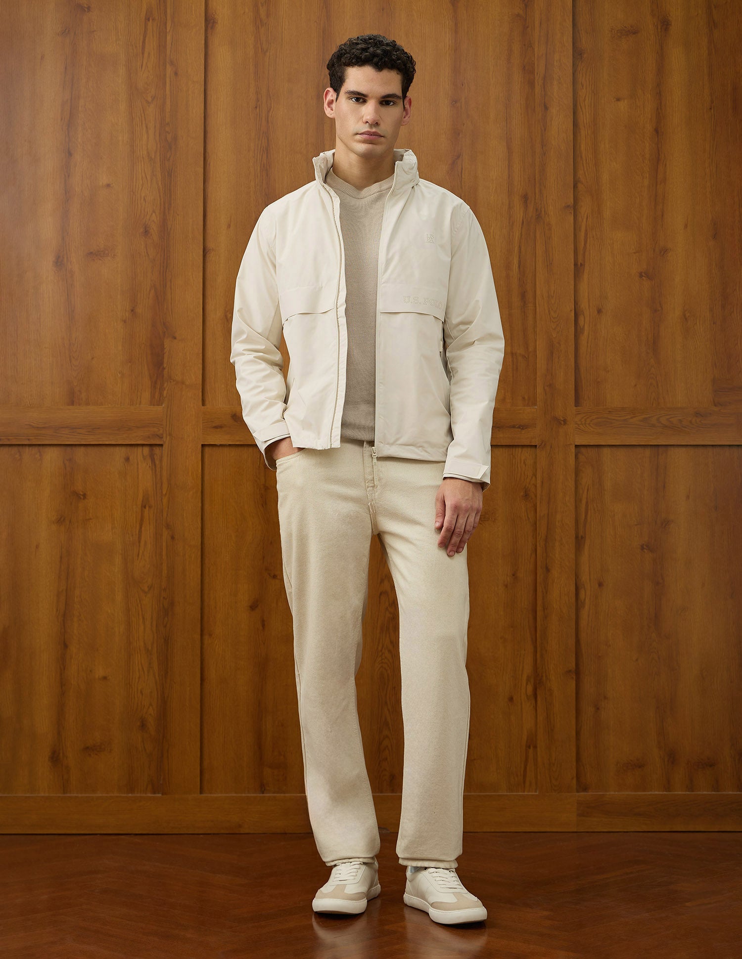 Solid Equestrian Aisle Theater Jacket Ecru - U.S. POLO ASSN. | Large