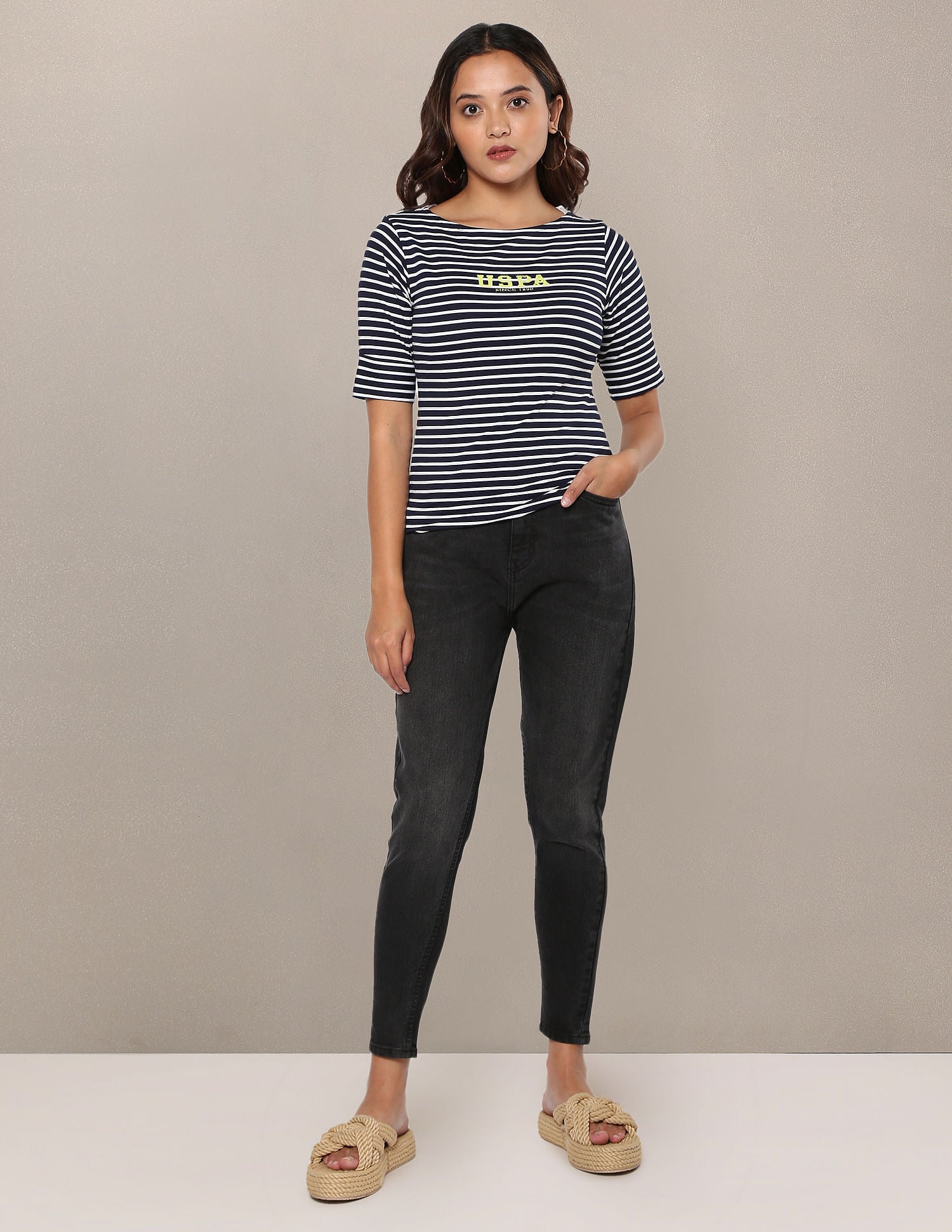 Black Slim Mom Fit Stone Wash Jeans Black - U.S. POLO ASSN. | Large