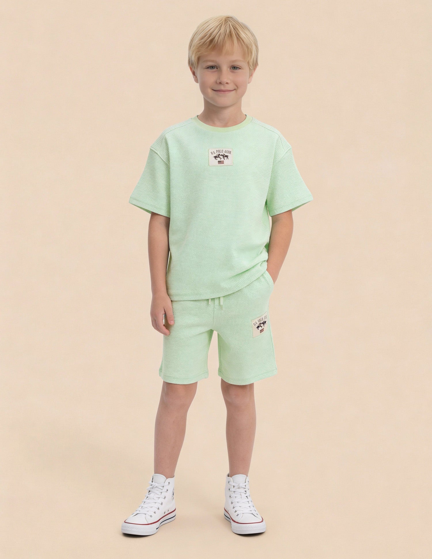 Boys Textured Oversized Fit T-Shirt Light Green - U.S. Polo Assn. India | Large
