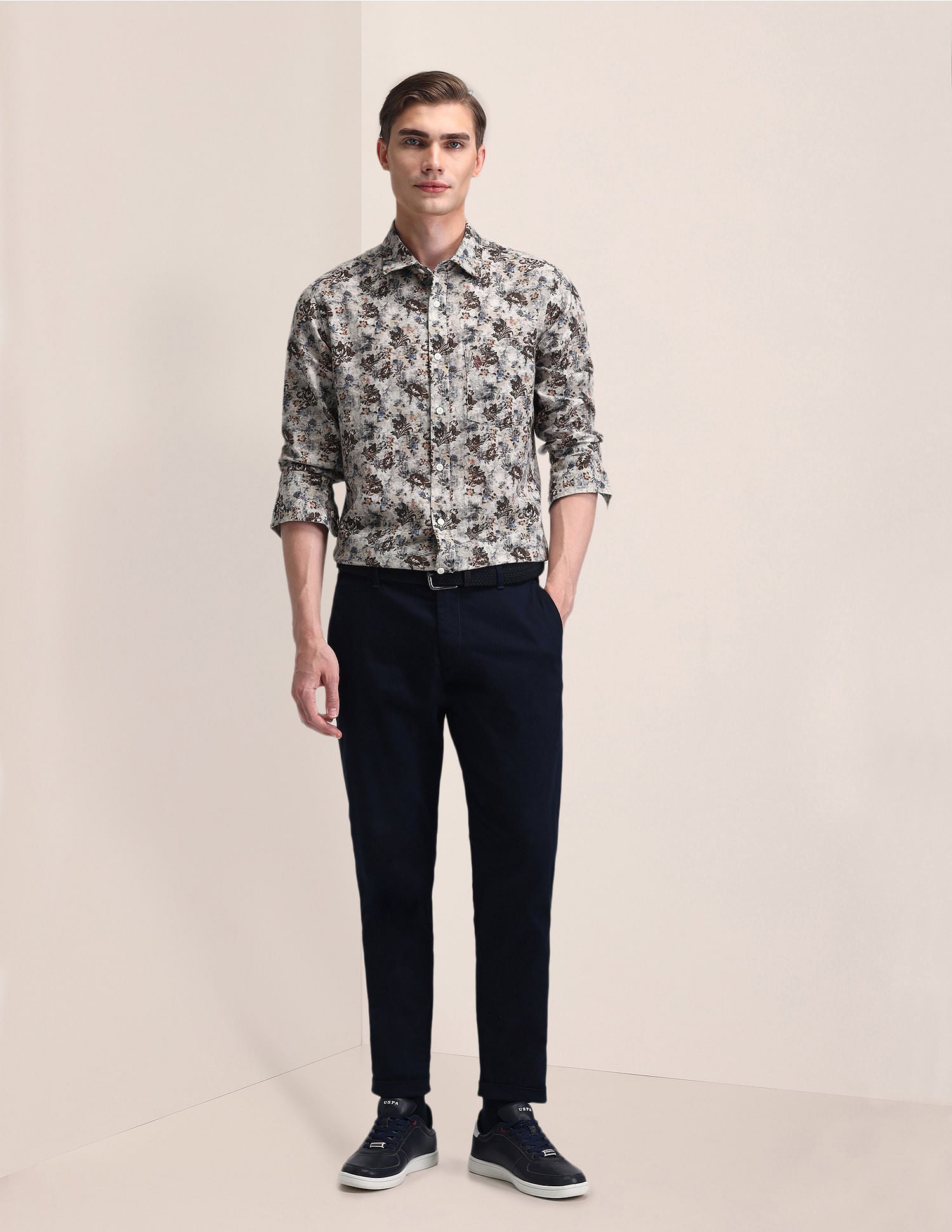 Tailored Fit Printed Shirt Brown - U.S. Polo Assn. India | Large