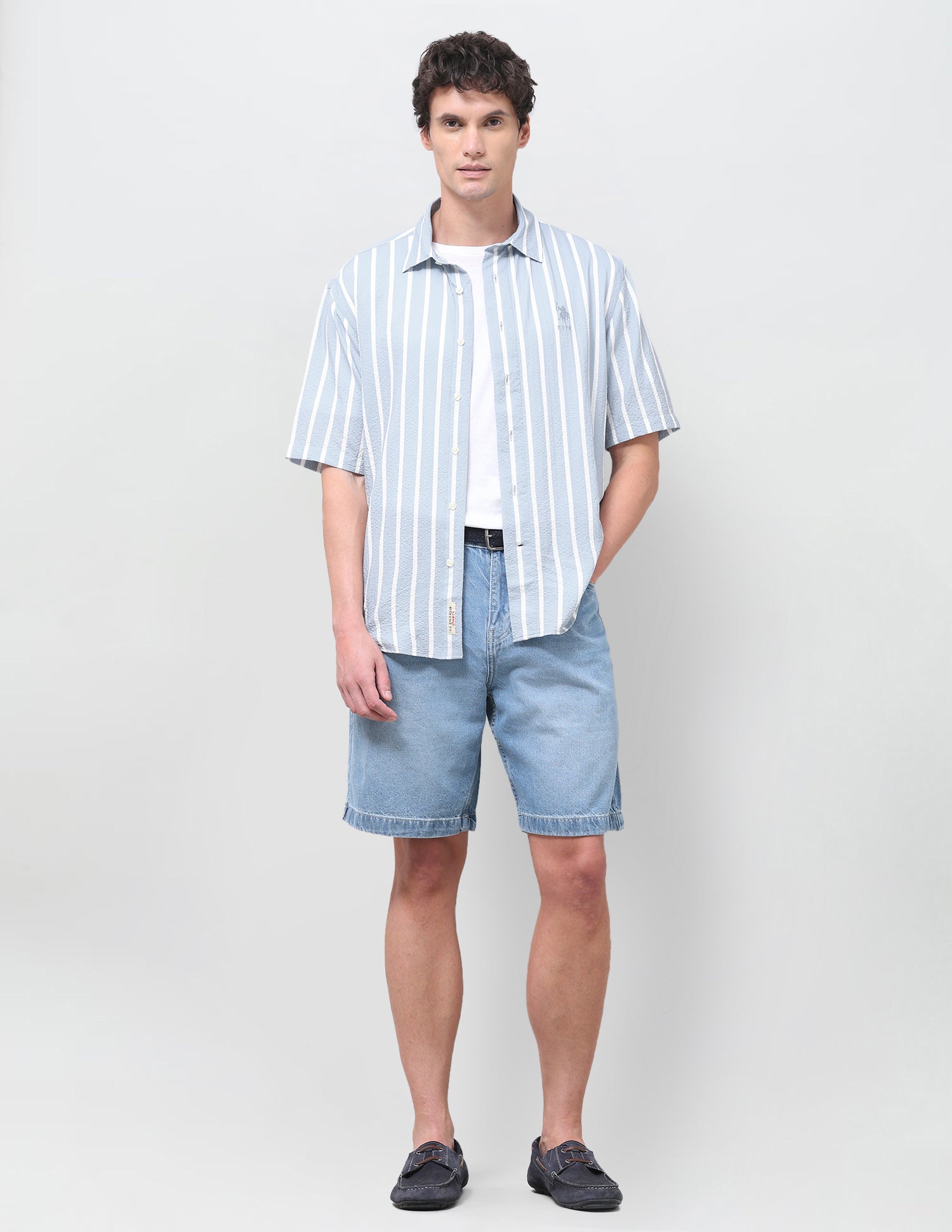 Vertical Striped Seersucker Shirt Light Blue - U.S. Polo Assn. India | Large