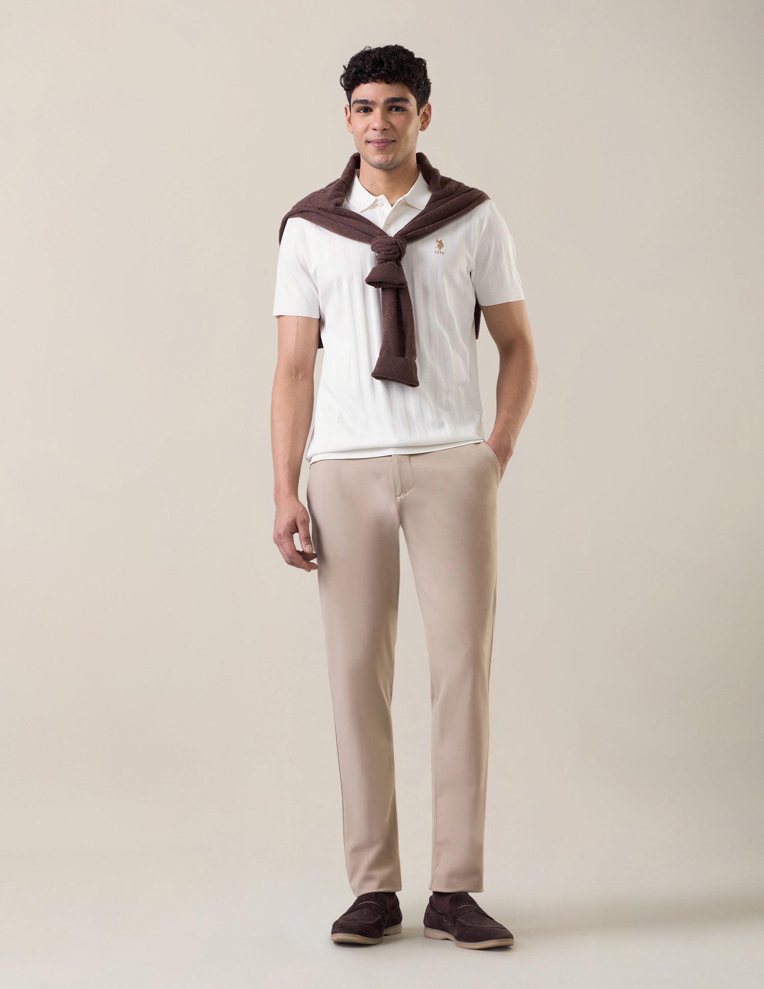 Self Design Vertical Striped Slim Fit Polo Shirt Off White - U.S. Polo Assn. India | Large