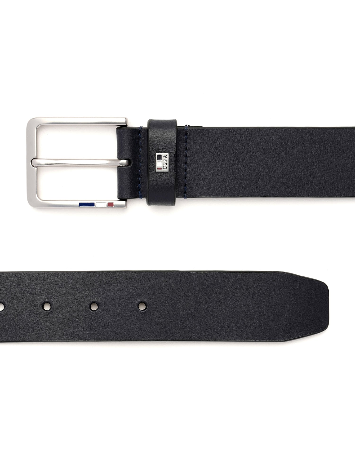 Men Metallic Buckle Solid Leather Belt Navy - U.S. POLO ASSN. | Large