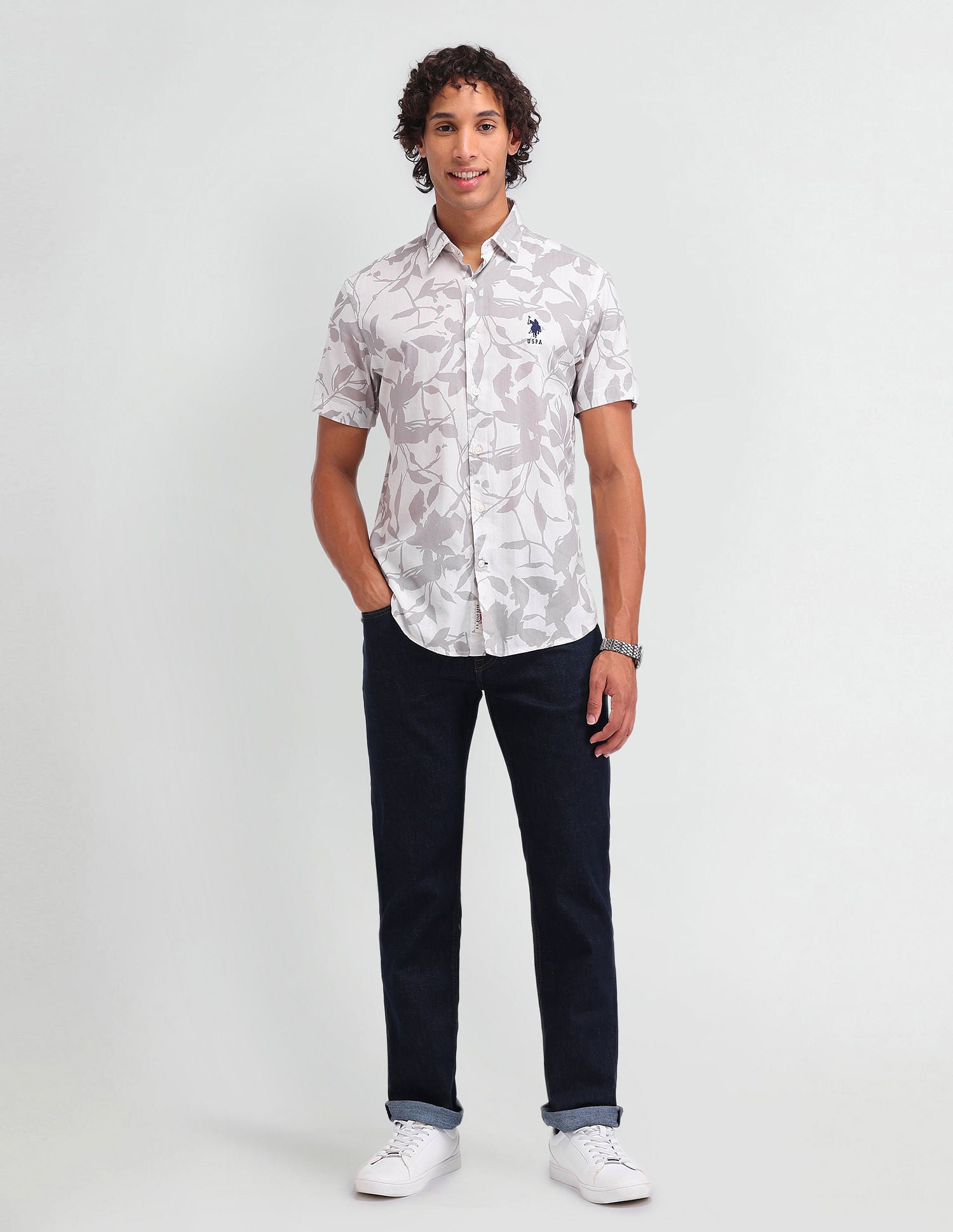 Slim Fit Floral Printed Shirt Taupe - U.S. Polo Assn. India | Large