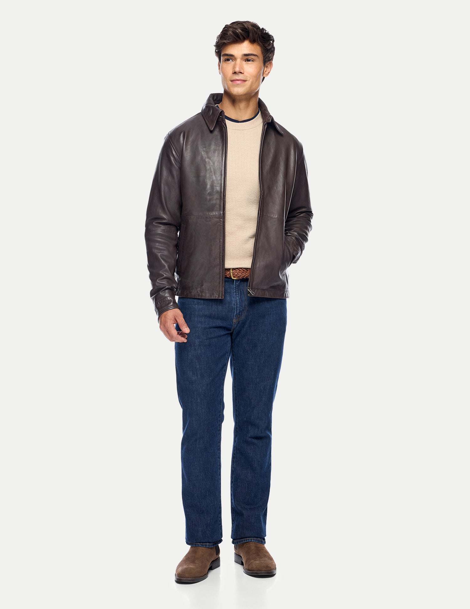 Solid Regular Fit Leather Jacket Dark Brown - U.S. Polo Assn. India | Large