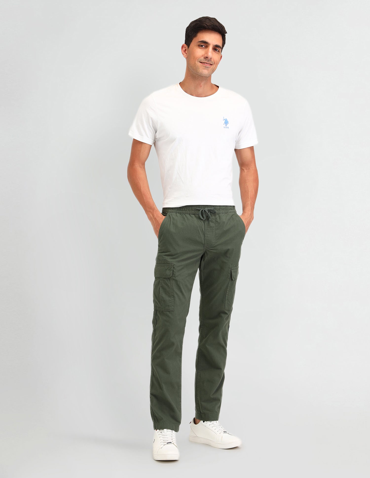Straight Fit Textured Trousers Military Green - U.S. POLO ASSN. | Large