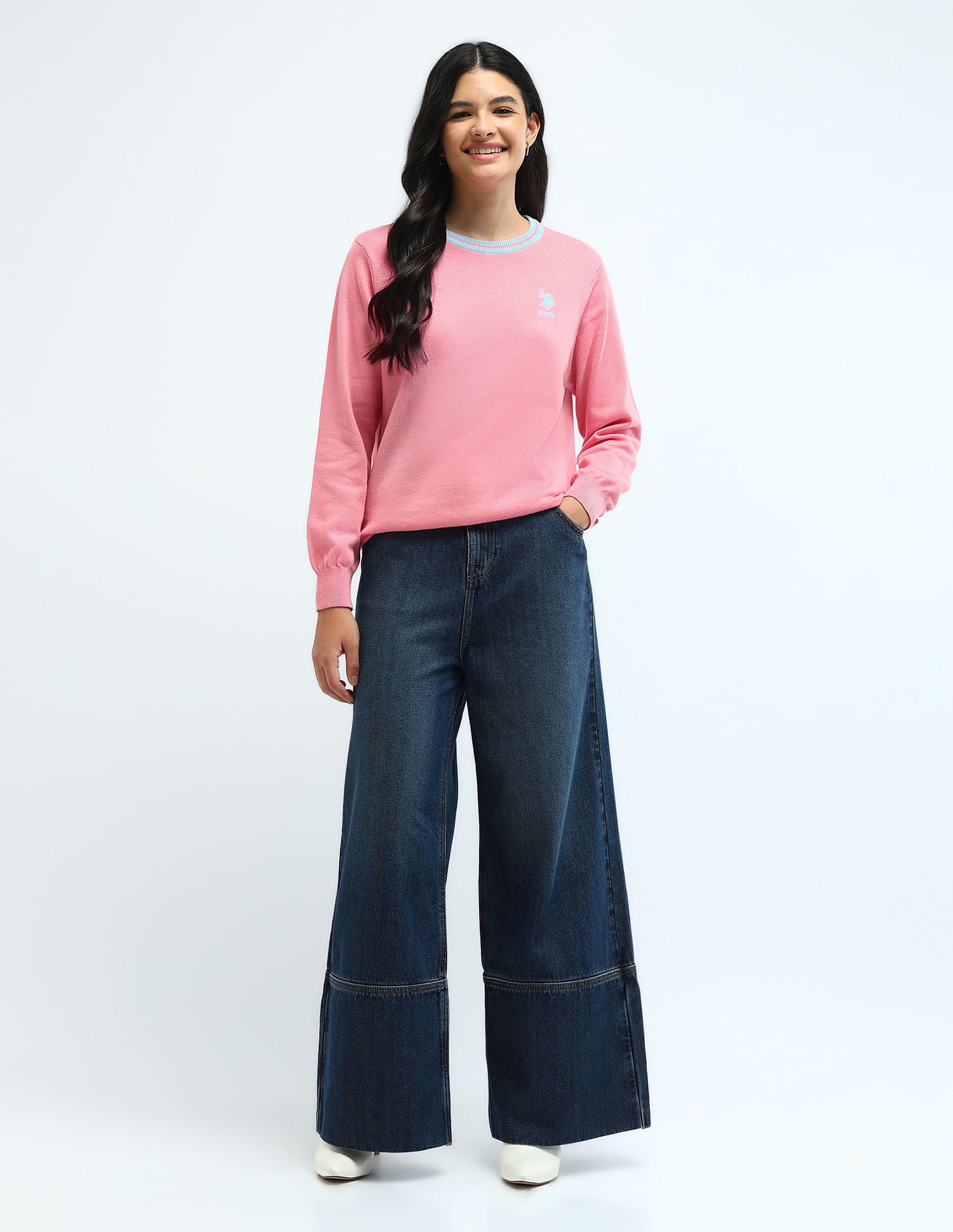 Drop Shoulder Cotton Sweater Light Pink - U.S. POLO ASSN. | Large