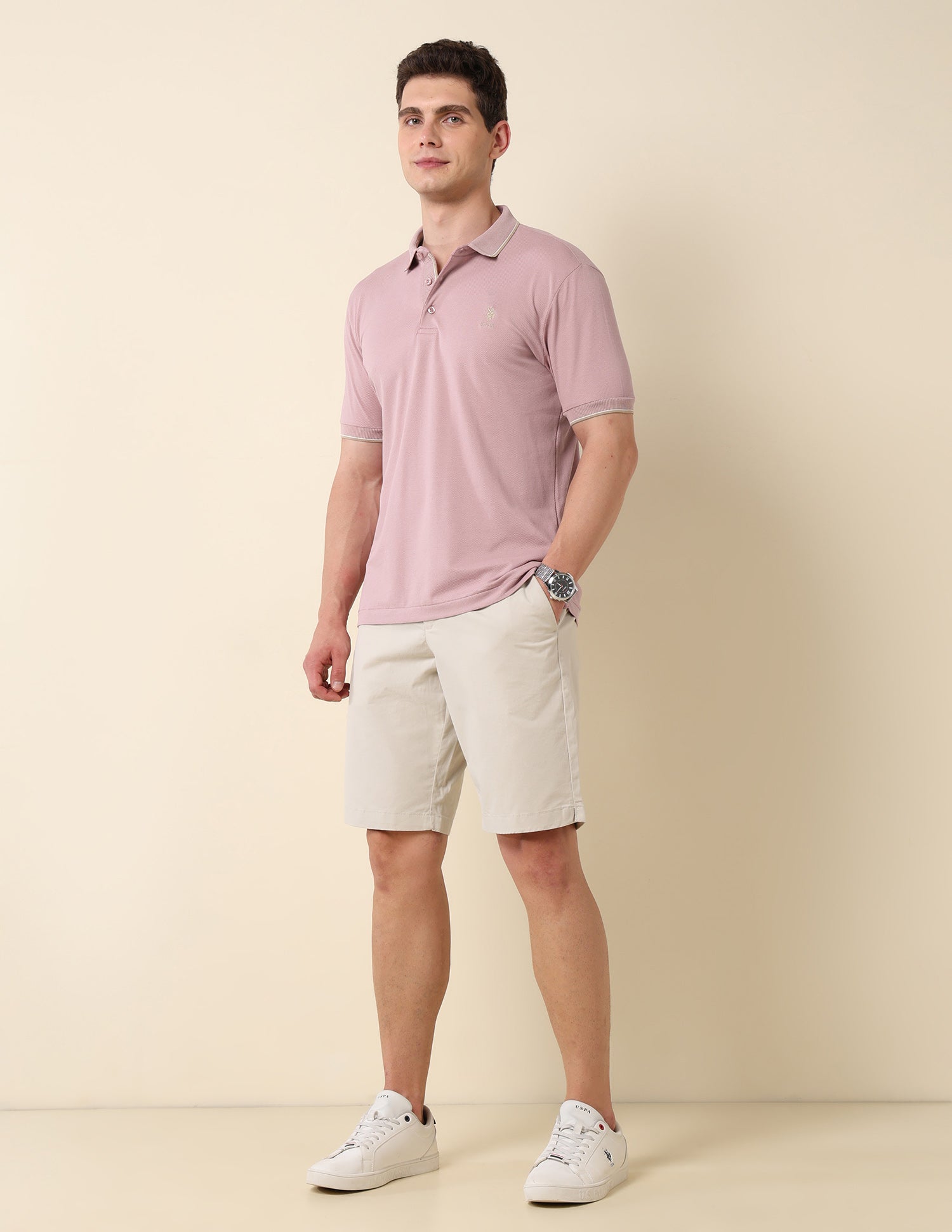 Textured Slim Fit Polo Shirt Light Pink - U.S. Polo Assn. India | Large