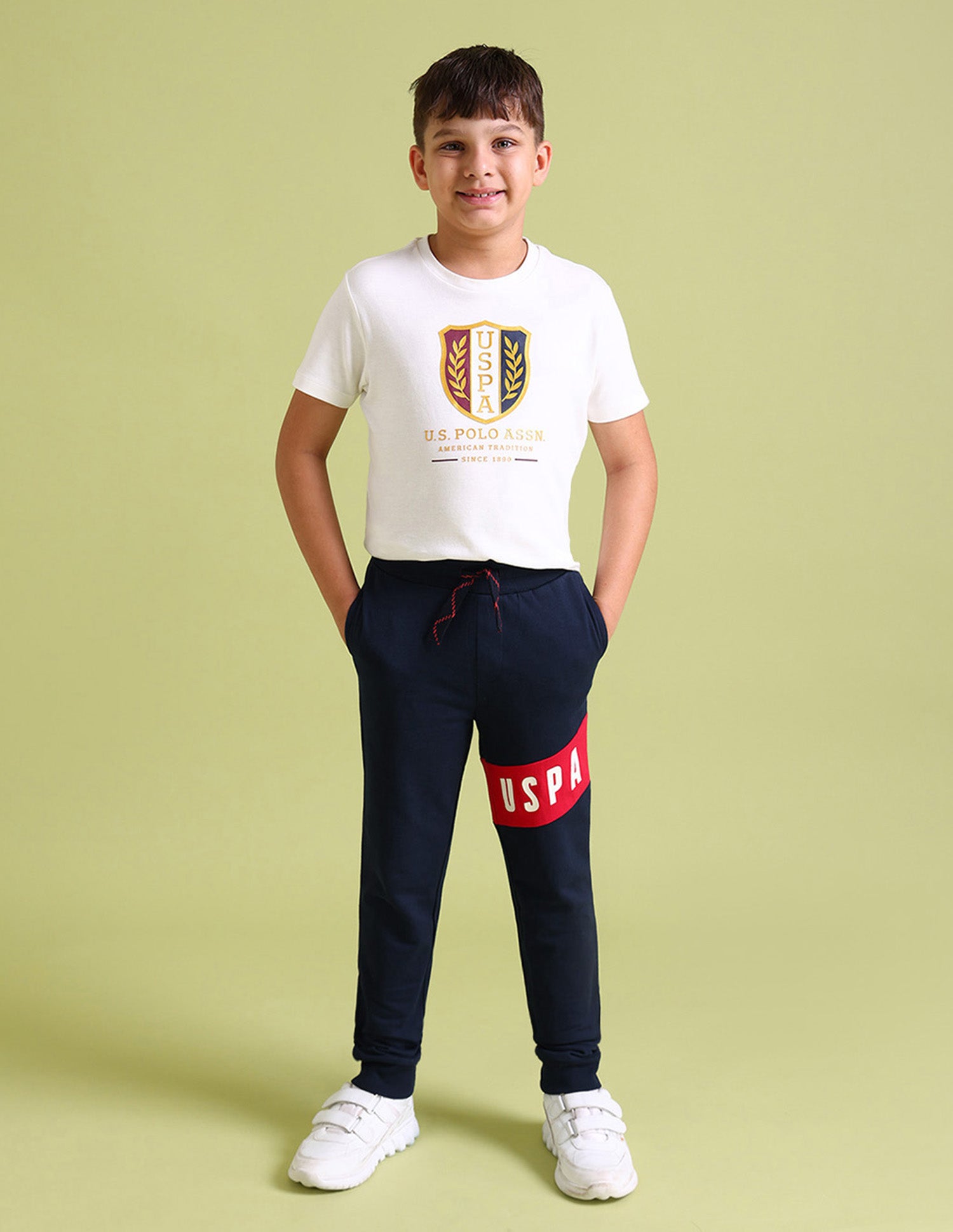 Boys Blue Mid Rise Solid Track Pants Navy Blue - U.S. POLO ASSN. | Large