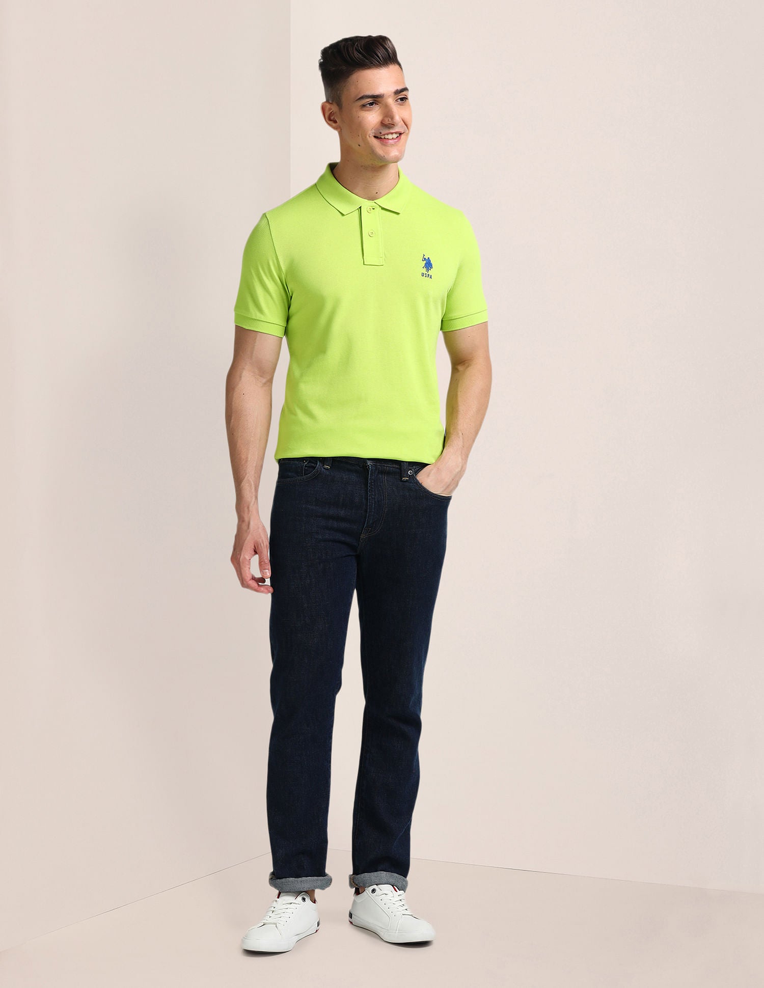 Solid Slim Fit Polo Shirt Green - U.S. Polo Assn. India | Large