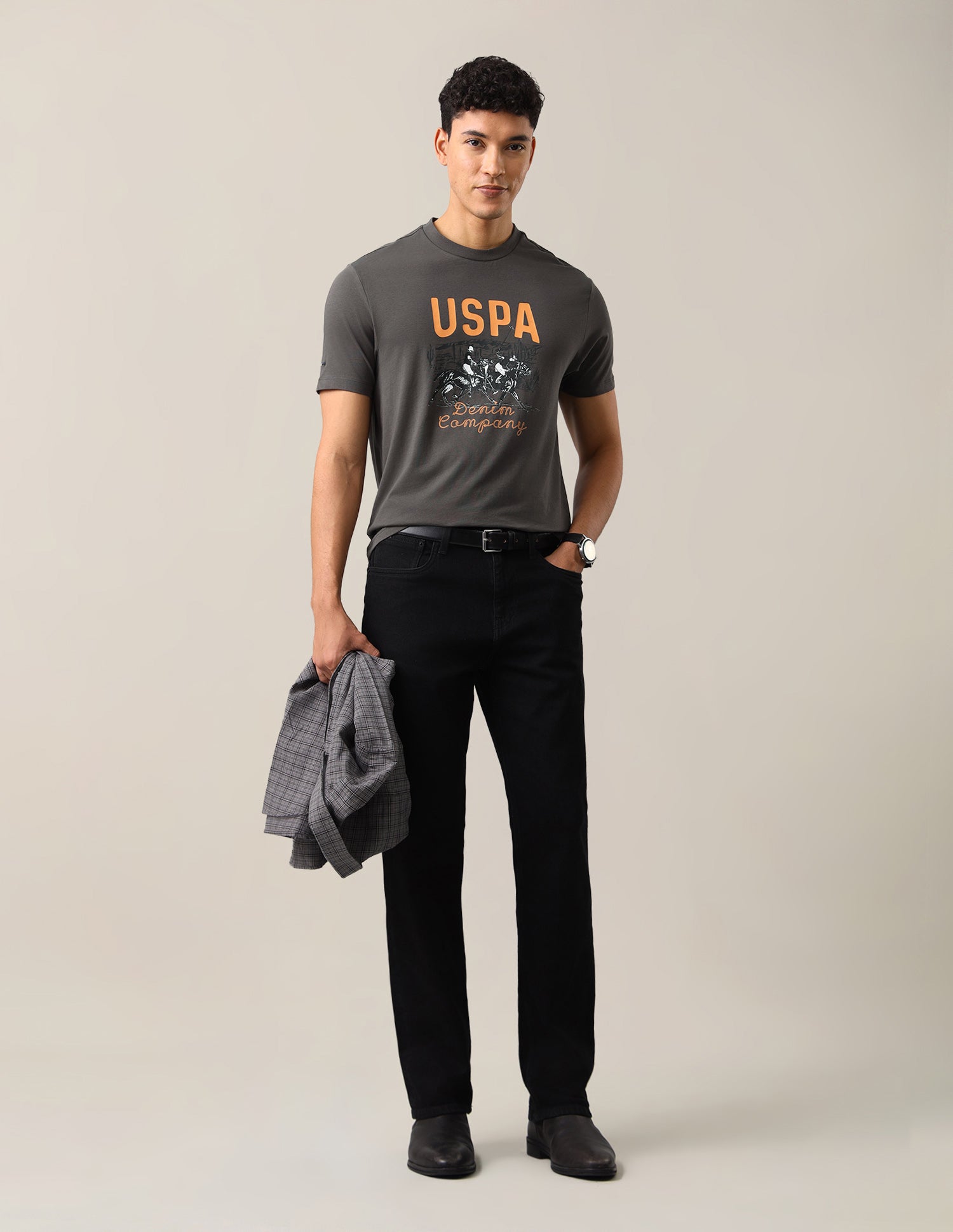 Graphic Brand Printed Slim Fit T-Shirt Dark Grey - U.S. Polo Assn. India | Large