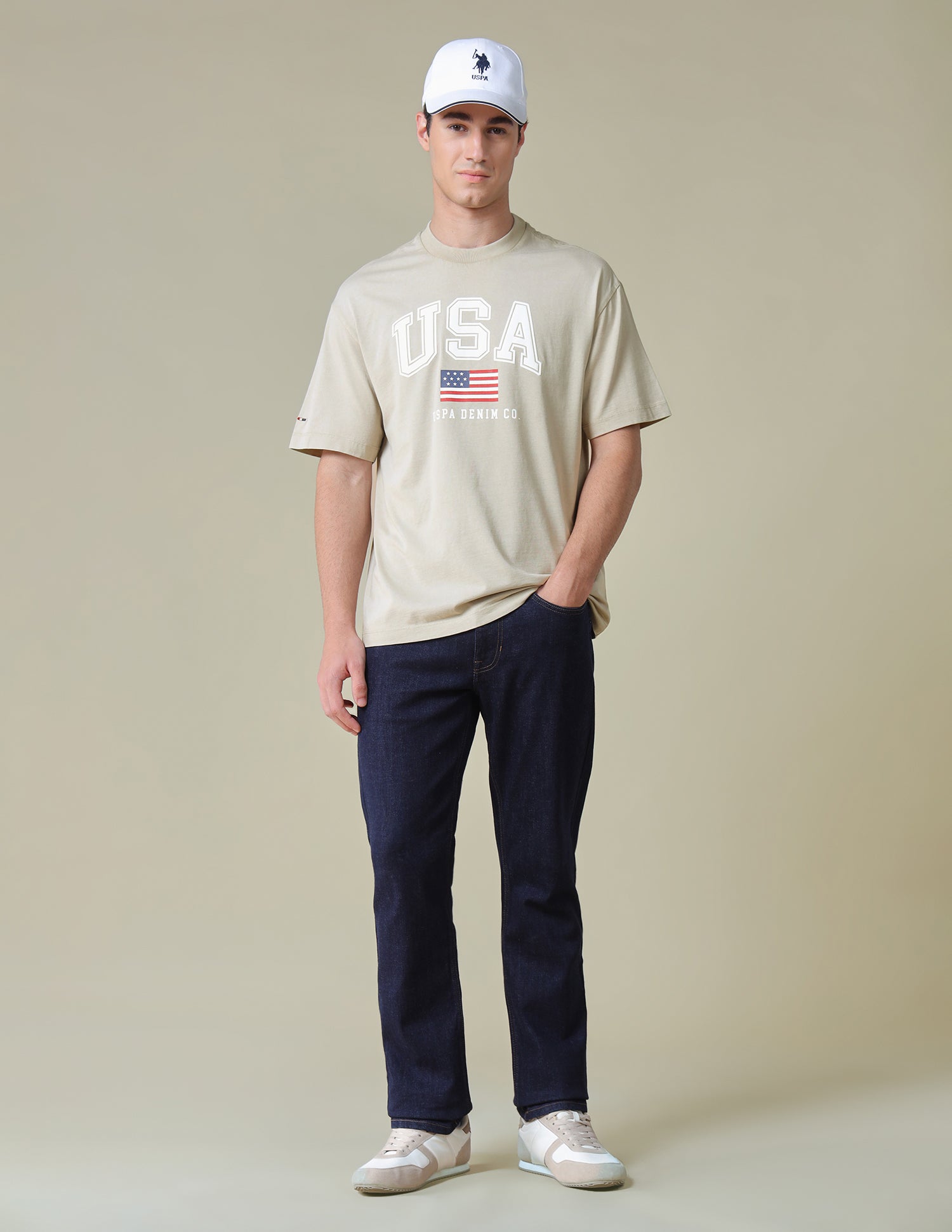 Typographic Brand Printed Relaxed Fit T-Shirt Khaki - U.S. Polo Assn. India | Large