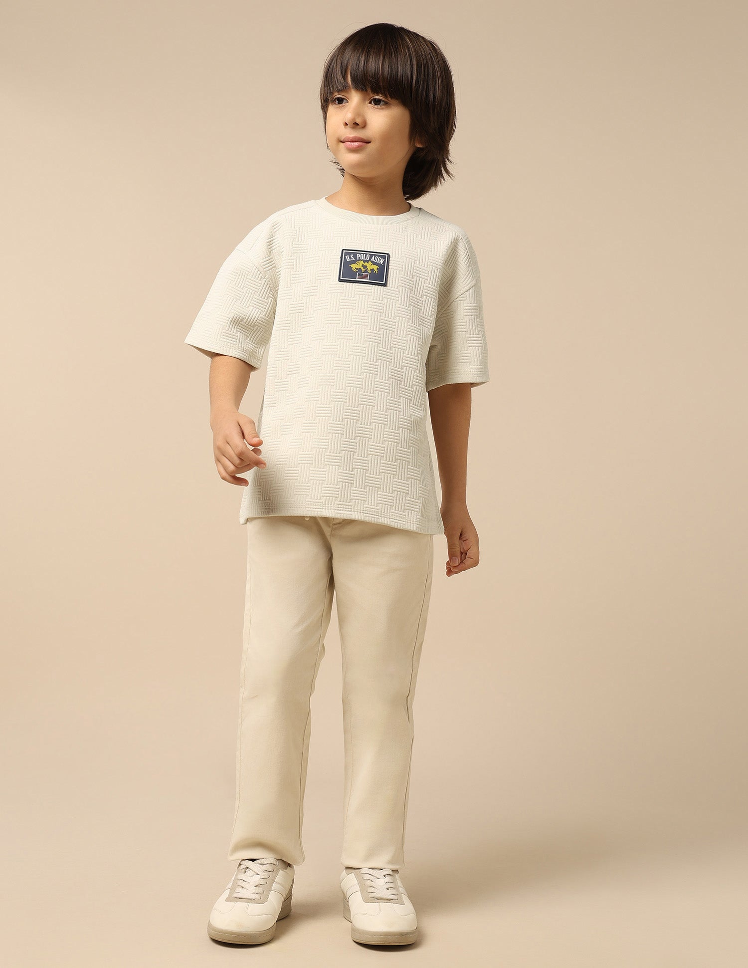 Boys Textured Boxy Fit T-Shirt Ecru - U.S. POLO ASSN. | Large