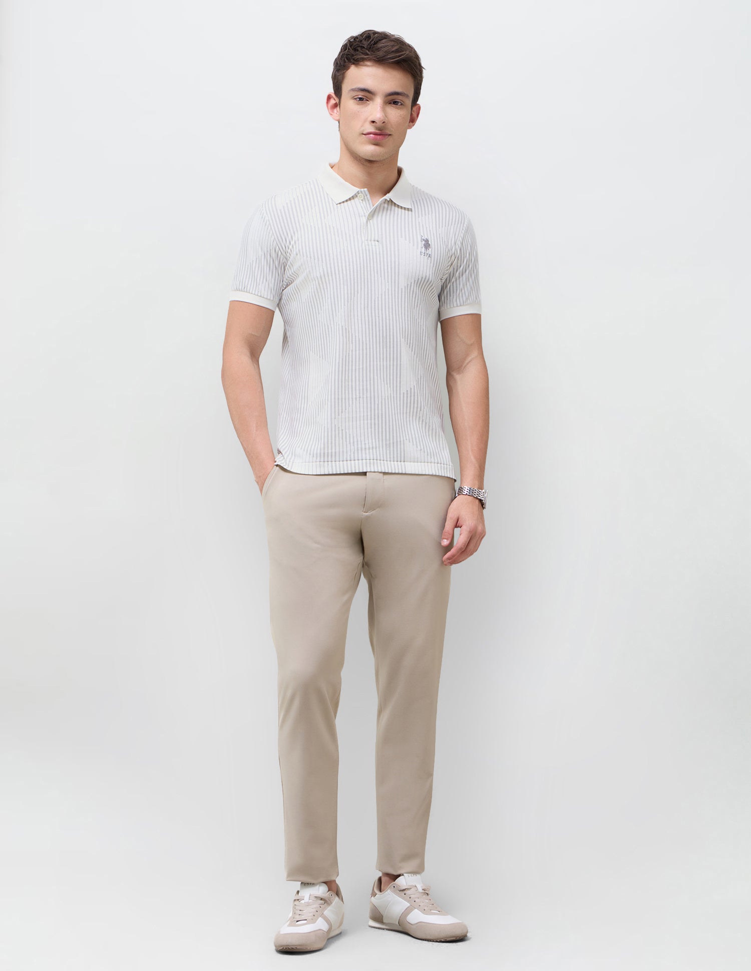 Vertical Striped Slim Fit Polo Shirt Grey - U.S. Polo Assn. India | Large