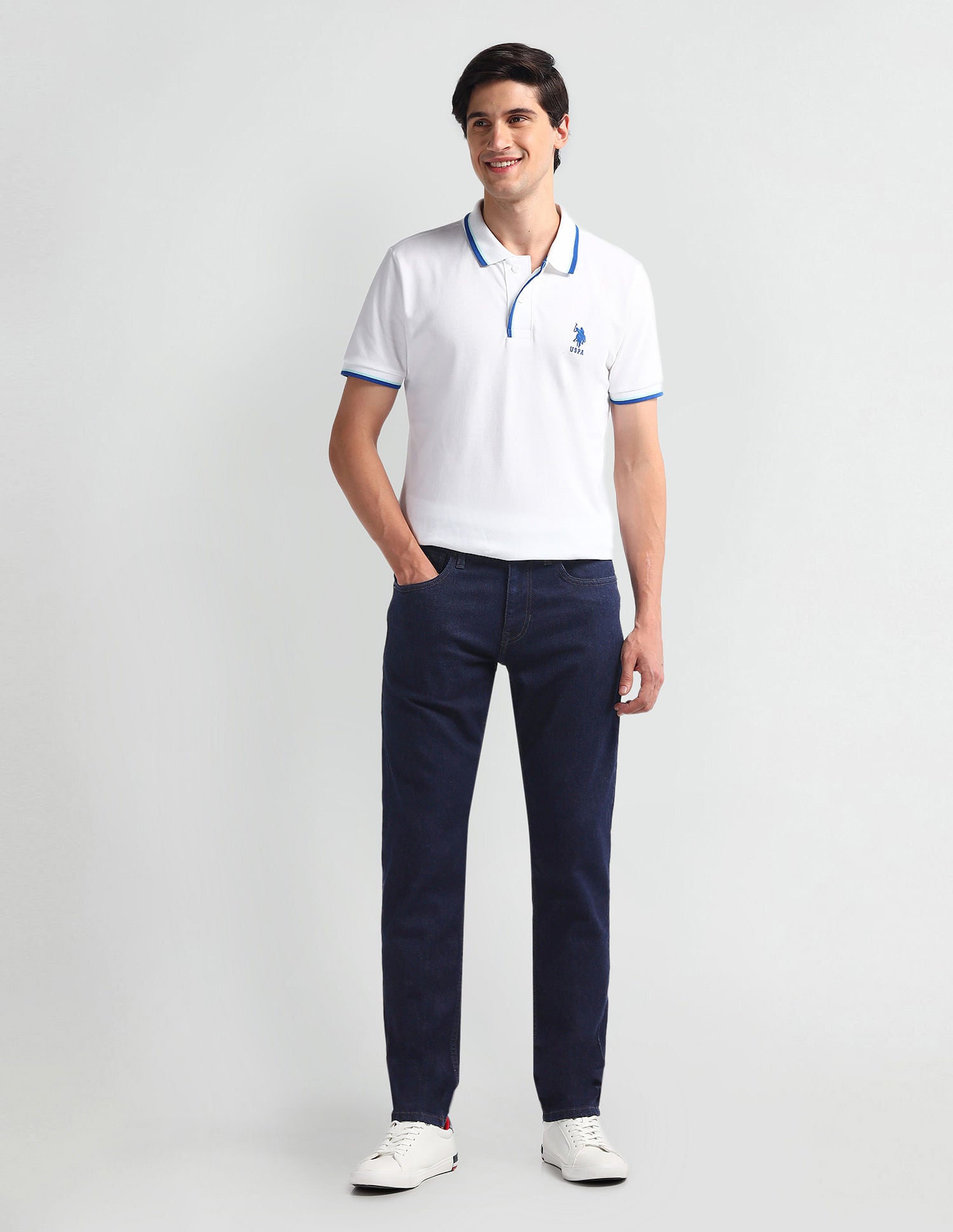 Brandon Slim Tapered Fit Blue Jeans Dark Blue - U.S. Polo Assn. India | Large